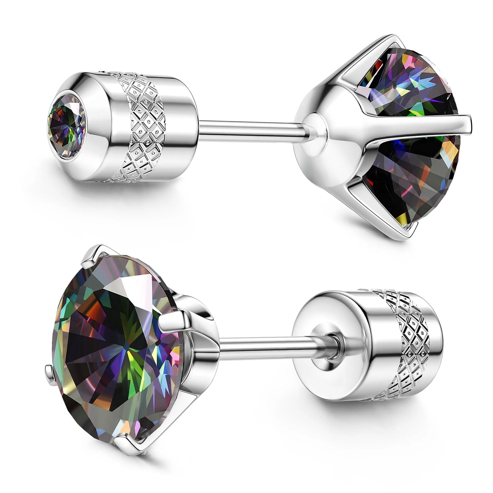 Morfetto Orecchini Titanio G23 Anallergici Con Zircone Cubica Donna Uomo - Piercing Orecchio Helix Trago Conch Titanio Orecchini Punto Luce Orecchie Sensibili Unisex Gioielli Argento Arcobaleno 4MM - immagine 1