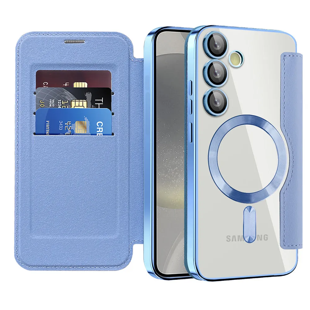 Custodia MagSafe per Samsung Galaxy S24+ S926, Techsuit, SmartMag Book, Blu - immagine 1