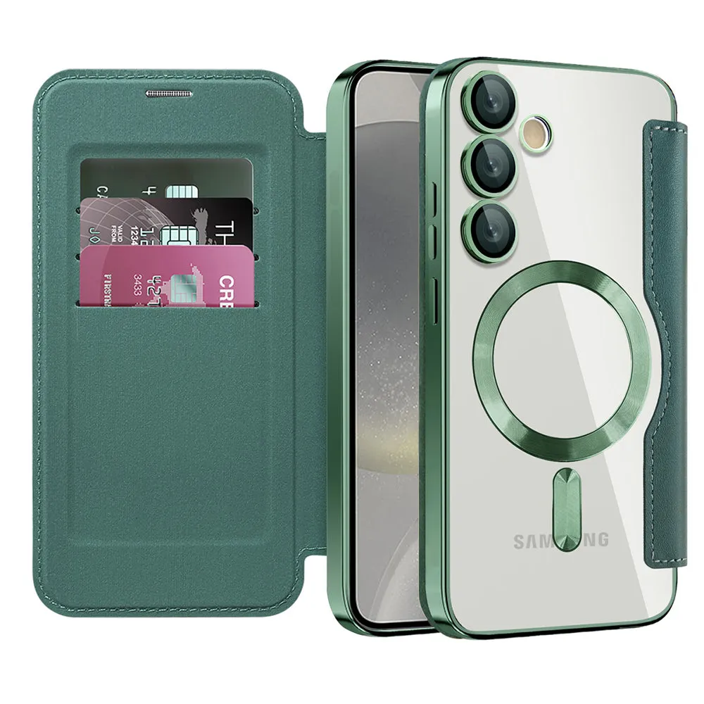 Custodia MagSafe per Samsung Galaxy S24+ S926, Techsuit, SmartMag Book, Verde - immagine 1