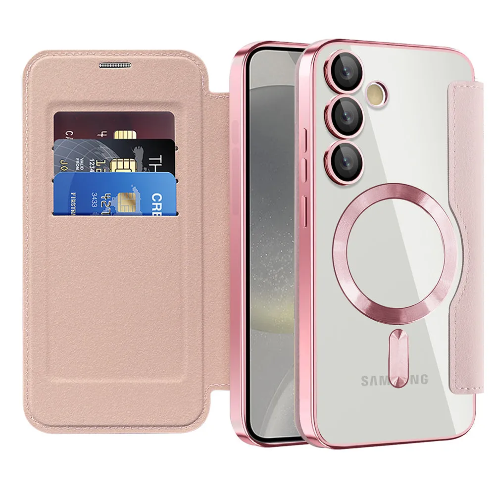 Custodia MagSafe per Samsung Galaxy S24+ S926, Techsuit, SmartMag Book, Rosa - immagine 1