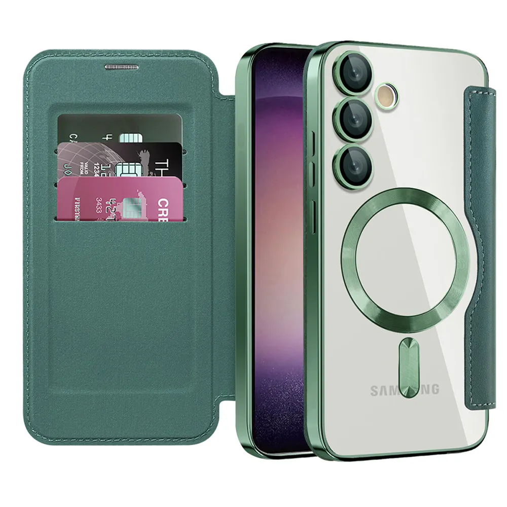 Custodia MagSafe per Samsung Galaxy S23+ S916, Techsuit, SmartMag Book, Verde - immagine 1