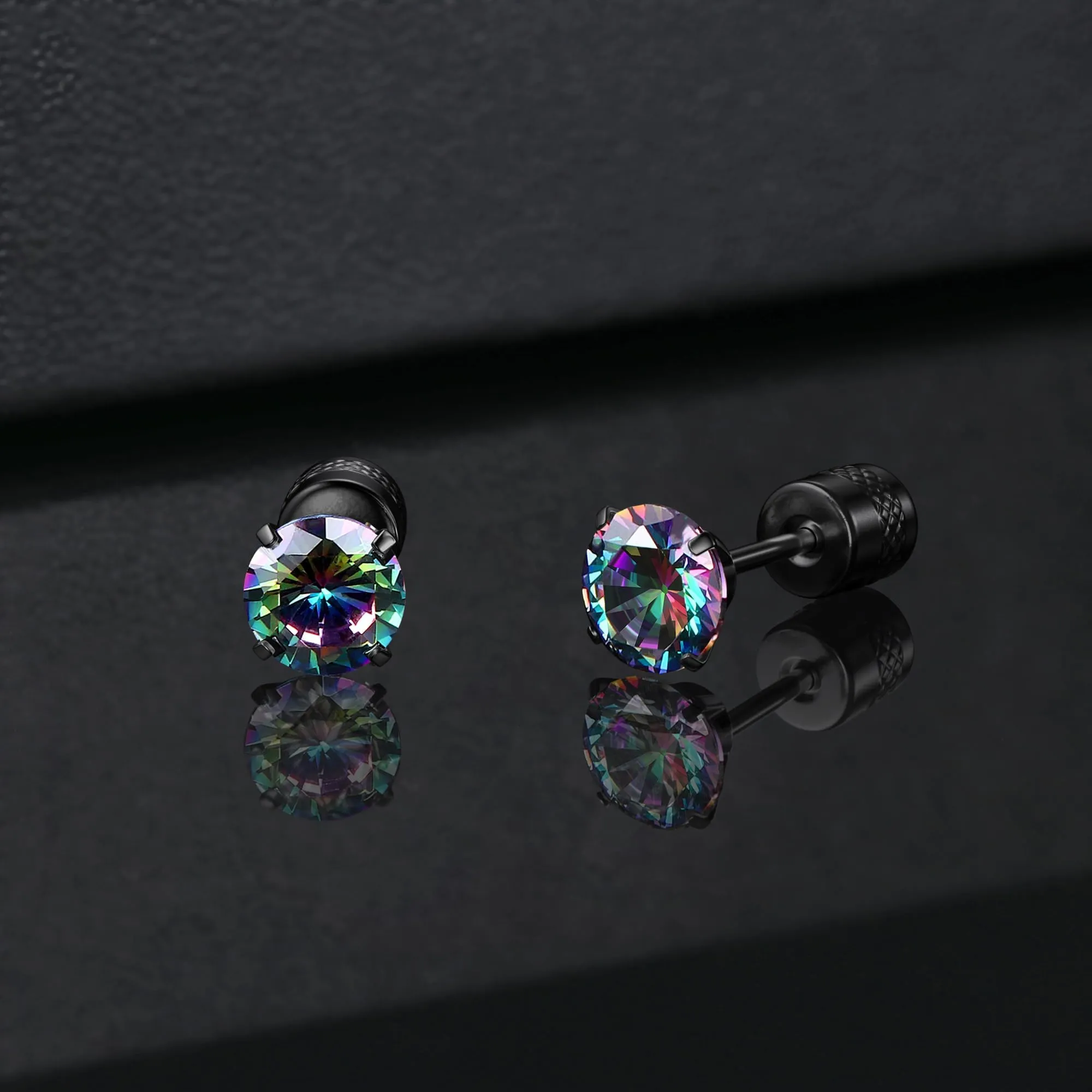 Morfetto Orecchini Titanio G23 Anallergici Con Zircone Cubica Donna Uomo - Piercing Orecchio Helix Trago Conch Titanio Orecchini Punto Luce Orecchie Sensibili Unisex Gioielli Nero Arcobaleno 4MM - immagine 5