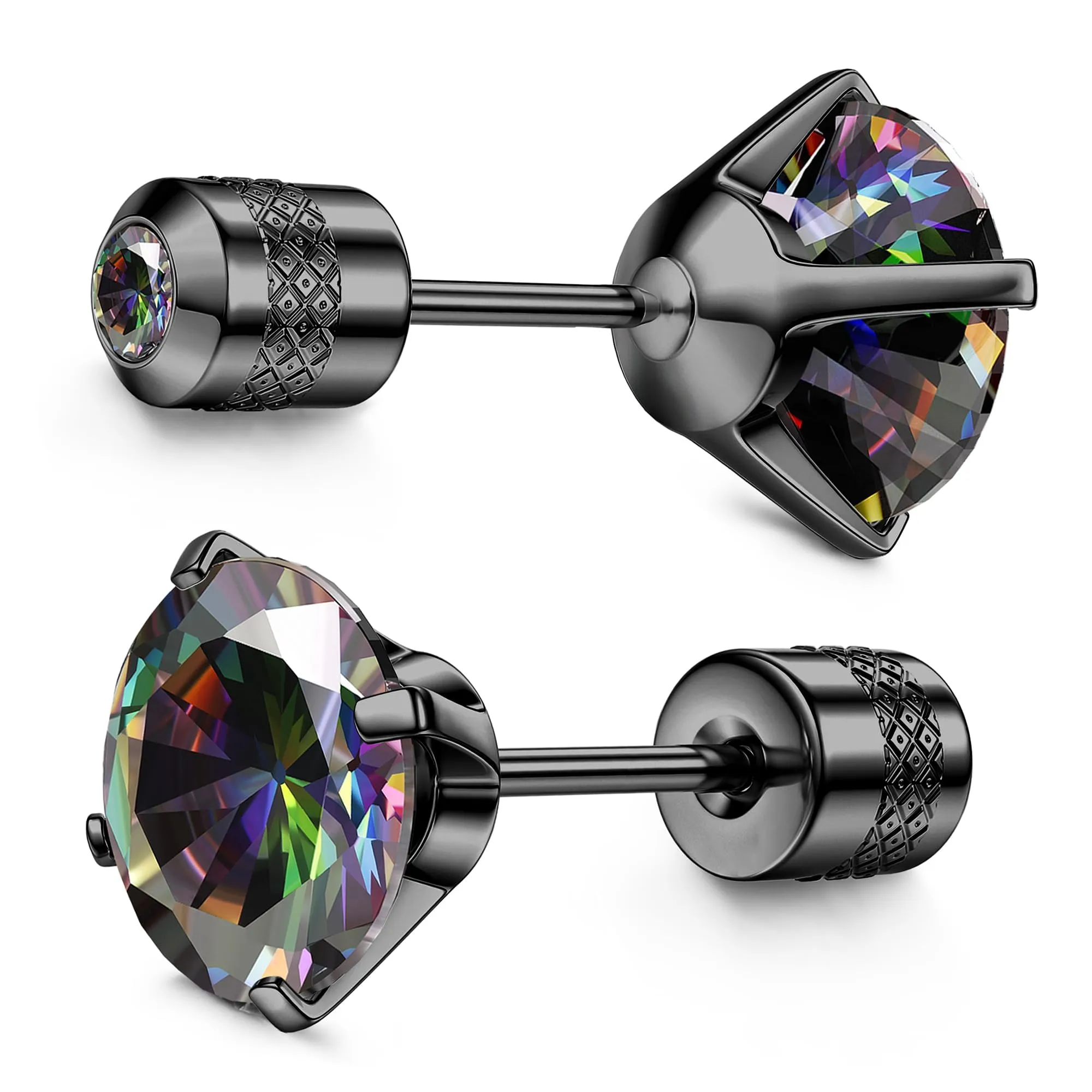 Morfetto Orecchini Titanio G23 Anallergici Con Zircone Cubica Donna Uomo - Piercing Orecchio Helix Trago Conch Titanio Orecchini Punto Luce Orecchie Sensibili Unisex Gioielli Nero Arcobaleno 5MM - immagine 1