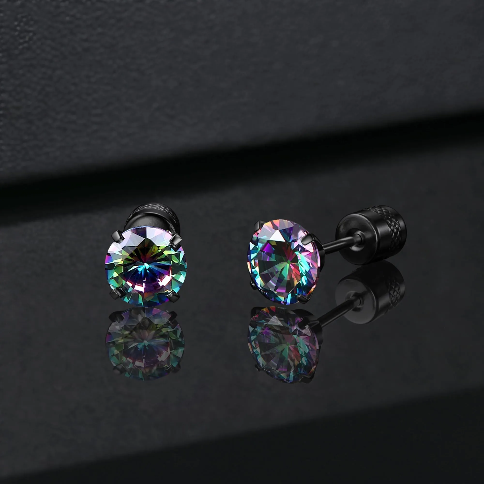 Morfetto Orecchini Titanio G23 Anallergici Con Zircone Cubica Donna Uomo - Piercing Orecchio Helix Trago Conch Titanio Orecchini Punto Luce Orecchie Sensibili Unisex Gioielli Nero Arcobaleno 5MM - immagine 5