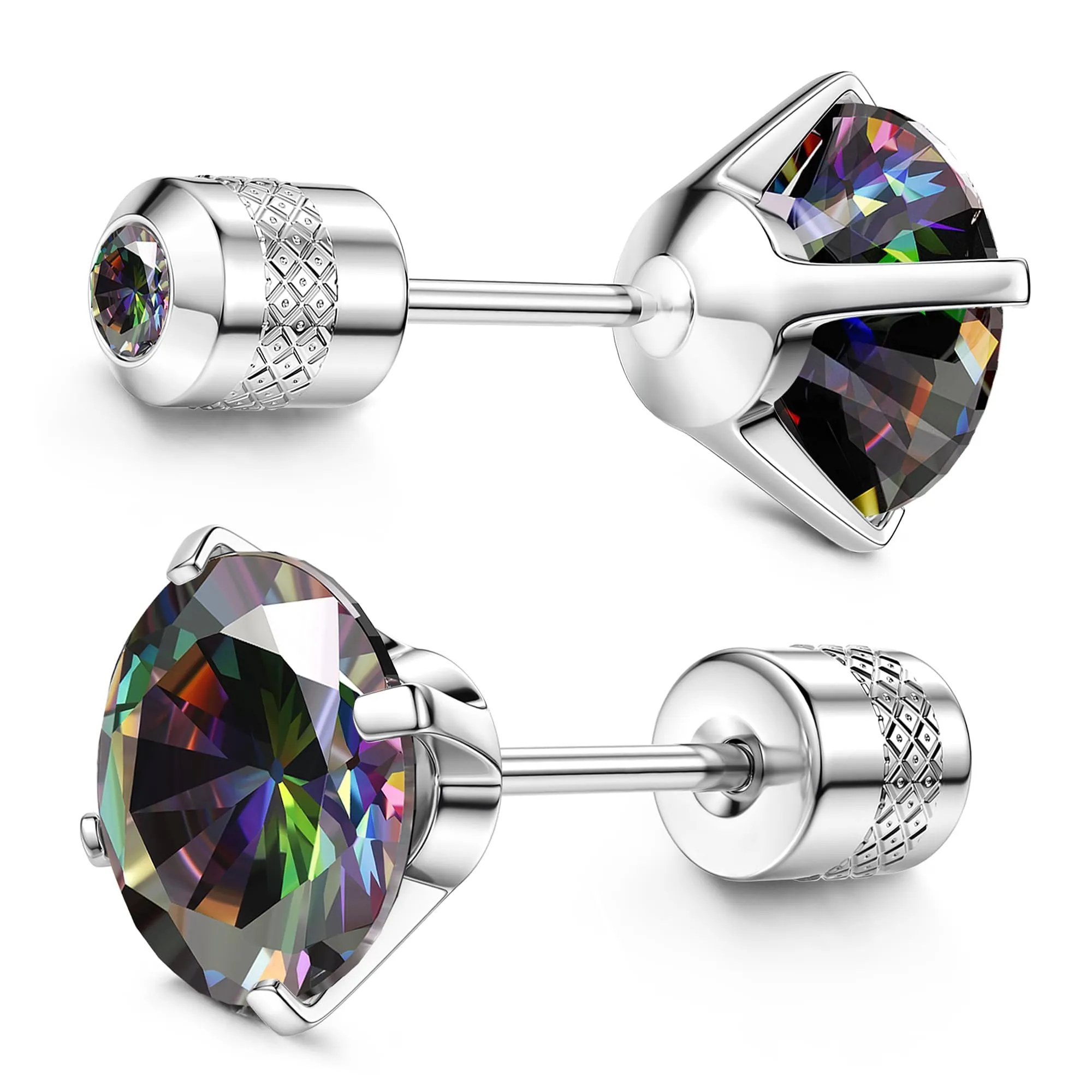 Morfetto Orecchini Titanio G23 Anallergici Con Zircone Cubica Donna Uomo - Piercing Orecchio Helix Trago Conch Titanio Orecchini Punto Luce Orecchie Sensibili Unisex Gioielli Argento Arcobaleno 5MM - immagine 1