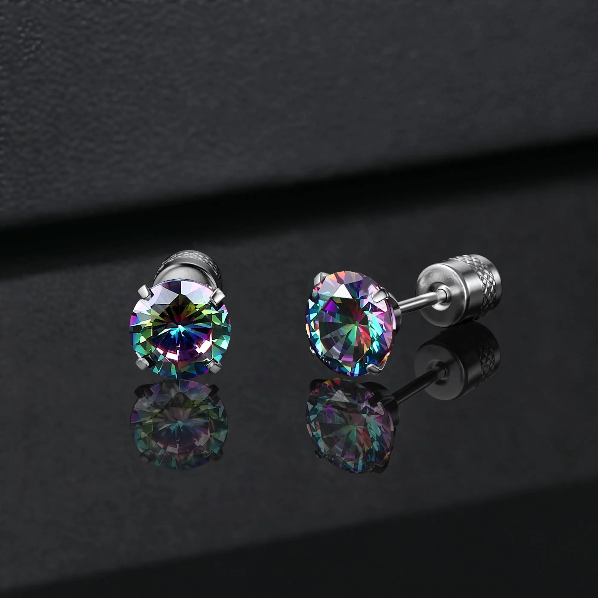 Morfetto Orecchini Titanio G23 Anallergici Con Zircone Cubica Donna Uomo - Piercing Orecchio Helix Trago Conch Titanio Orecchini Punto Luce Orecchie Sensibili Unisex Gioielli Argento Arcobaleno 5MM - immagine 5