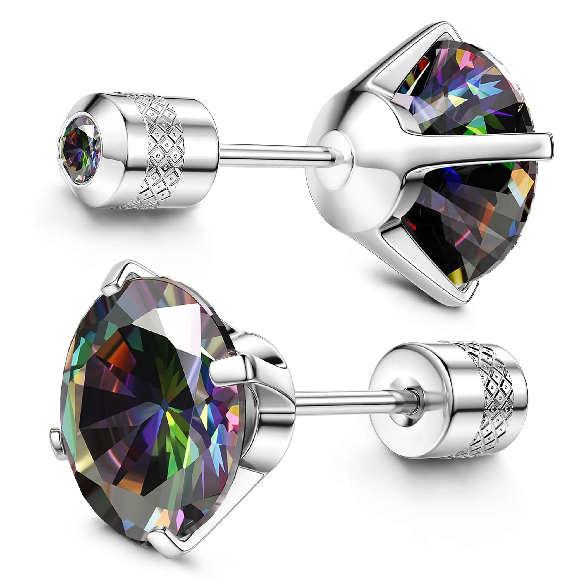 Morfetto Orecchini Titanio G23 Anallergici Con Zircone Cubica Donna Uomo - Piercing Orecchio Helix Trago Conch Titanio Orecchini Punto Luce Orecchie Sensibili Unisex Gioielli Argento Arcobaleno 7MM - immagine 1