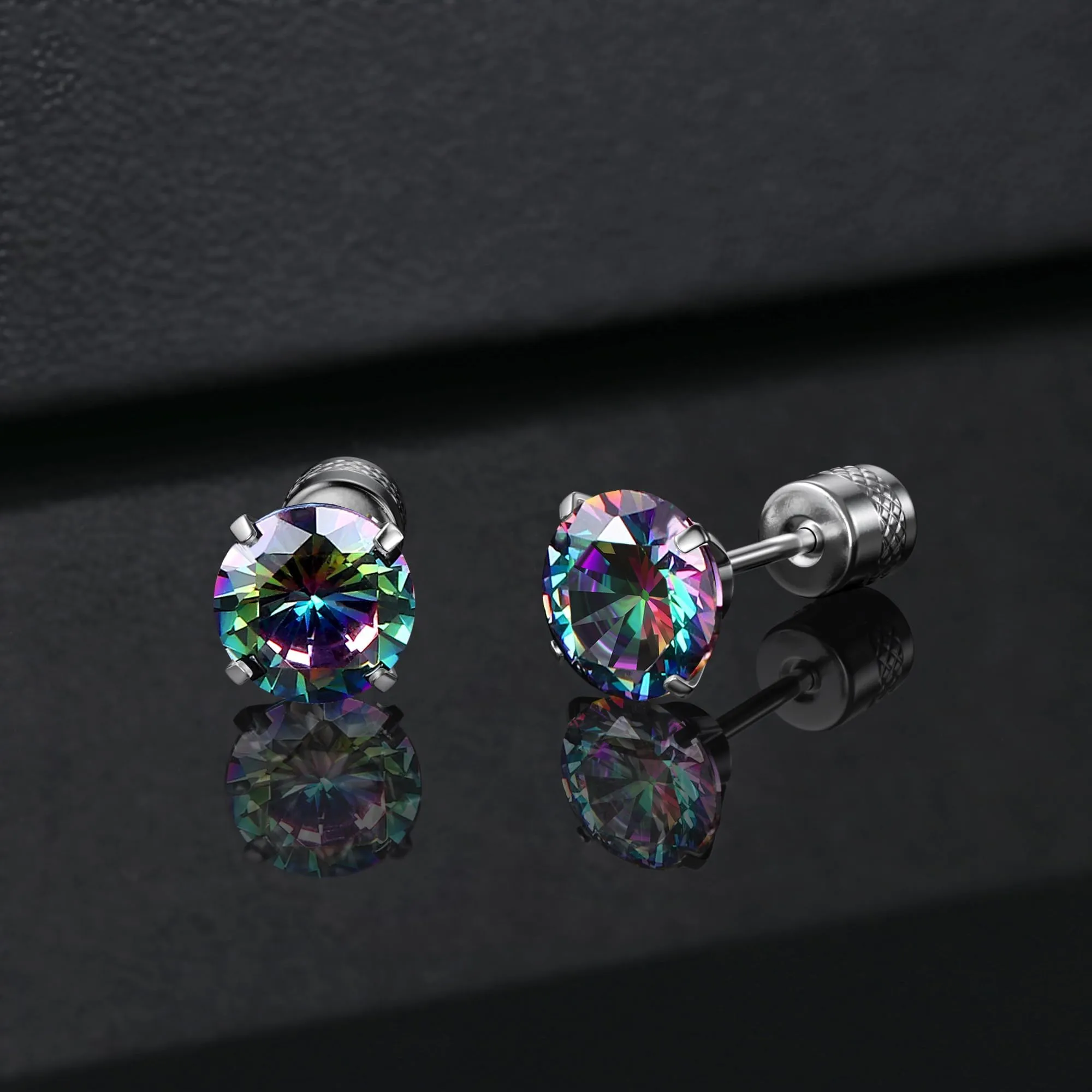 Morfetto Orecchini Titanio G23 Anallergici Con Zircone Cubica Donna Uomo - Piercing Orecchio Helix Trago Conch Titanio Orecchini Punto Luce Orecchie Sensibili Unisex Gioielli Argento Arcobaleno 7MM - immagine 5