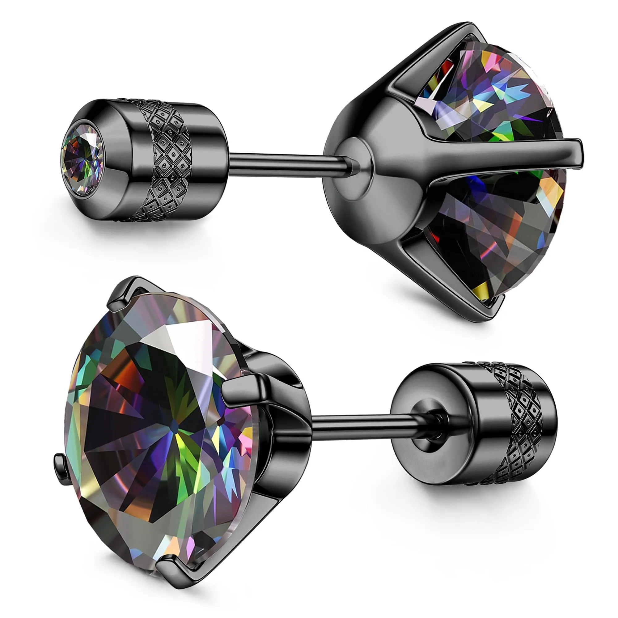Morfetto Orecchini Titanio G23 Anallergici Con Zircone Cubica Donna Uomo - Piercing Orecchio Helix Trago Conch Titanio Orecchini Punto Luce Orecchie Sensibili Unisex Gioielli Nero Arcobaleno 7MM - immagine 1