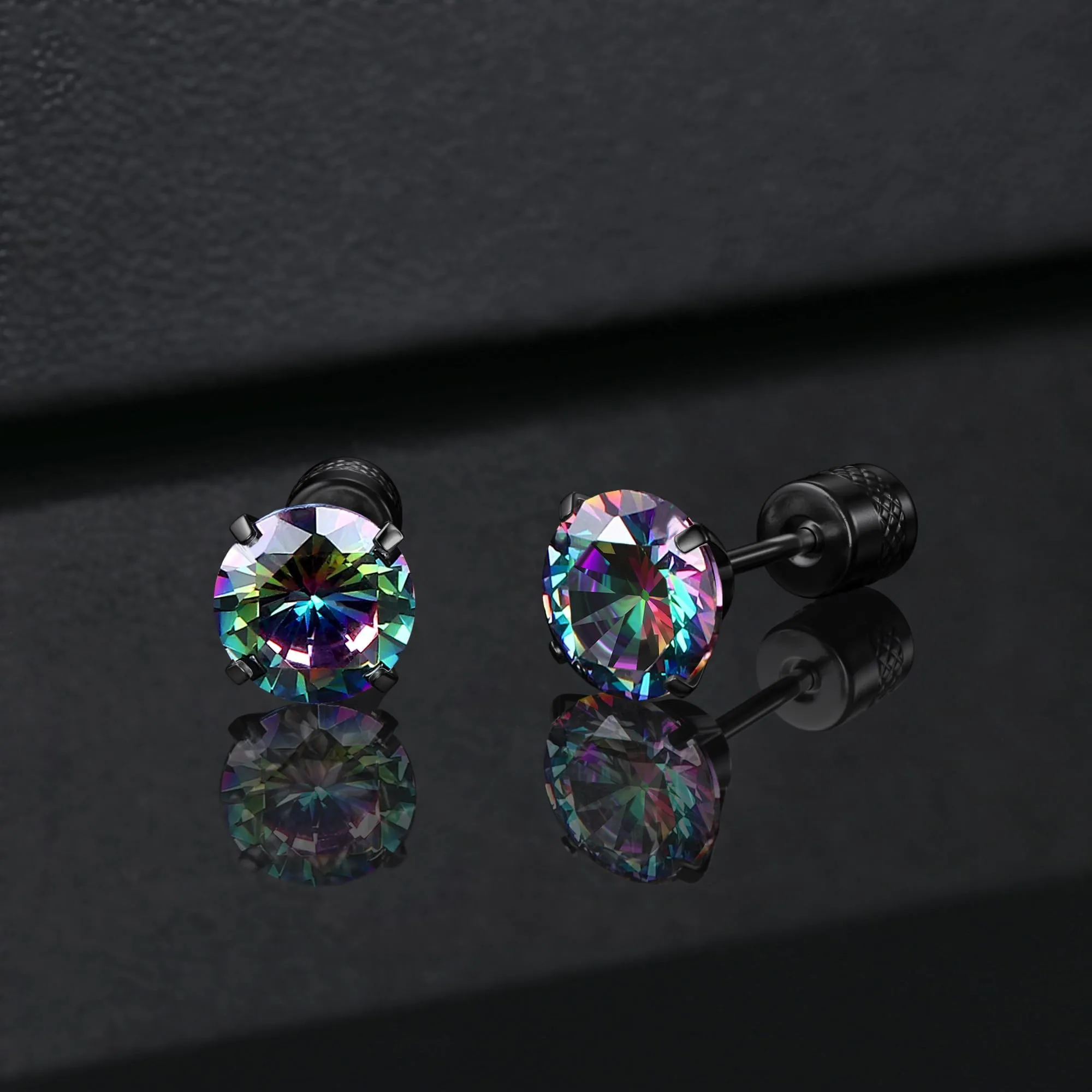 Morfetto Orecchini Titanio G23 Anallergici Con Zircone Cubica Donna Uomo - Piercing Orecchio Helix Trago Conch Titanio Orecchini Punto Luce Orecchie Sensibili Unisex Gioielli Nero Arcobaleno 7MM - immagine 5