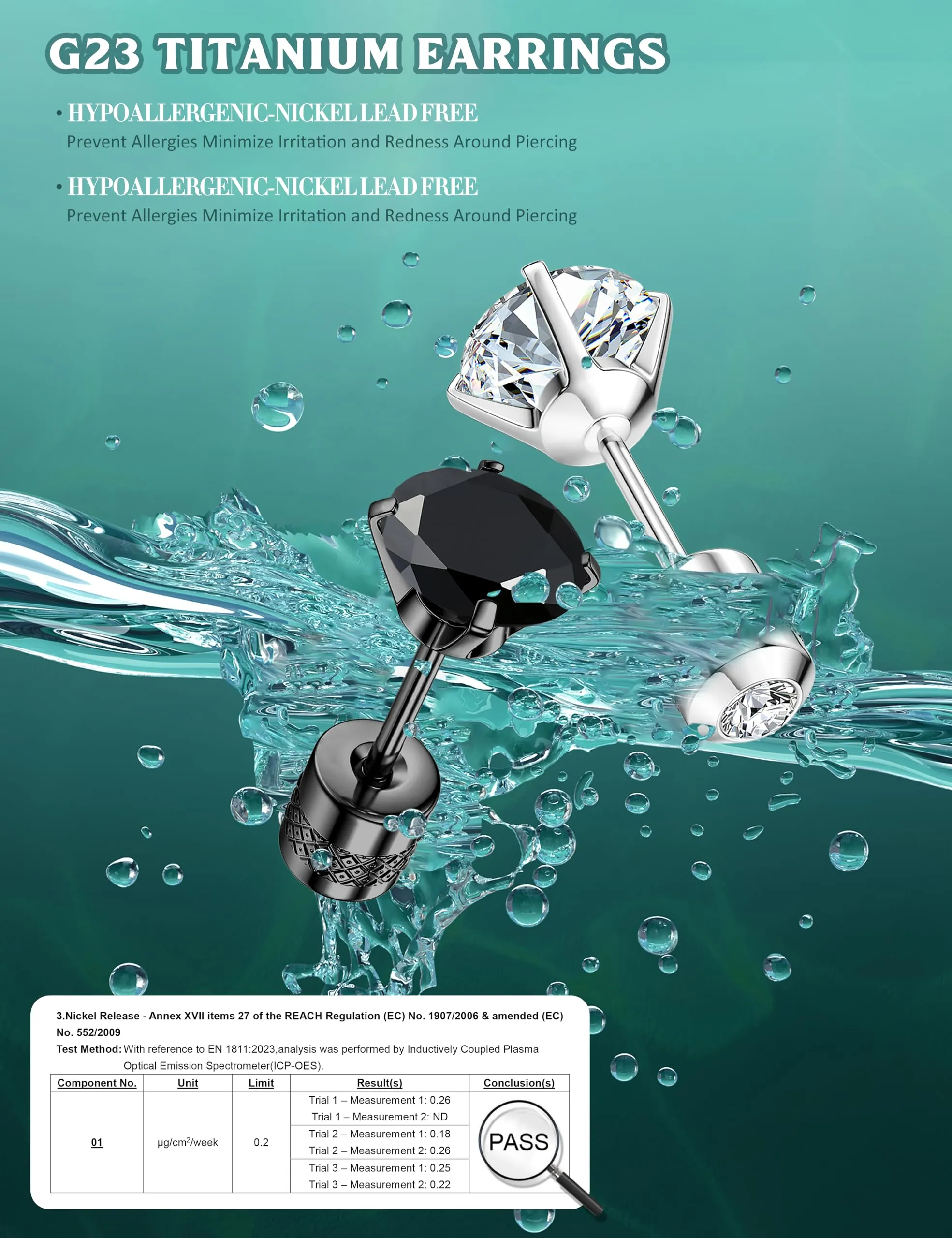 Morfetto Orecchini Titanio G23 Anallergici Con Zircone Cubica Donna Uomo - Piercing Orecchio Helix Trago Conch Titanio Orecchini Punto Luce Orecchie Sensibili Unisex Gioielli Nero 5MM - immagine 7