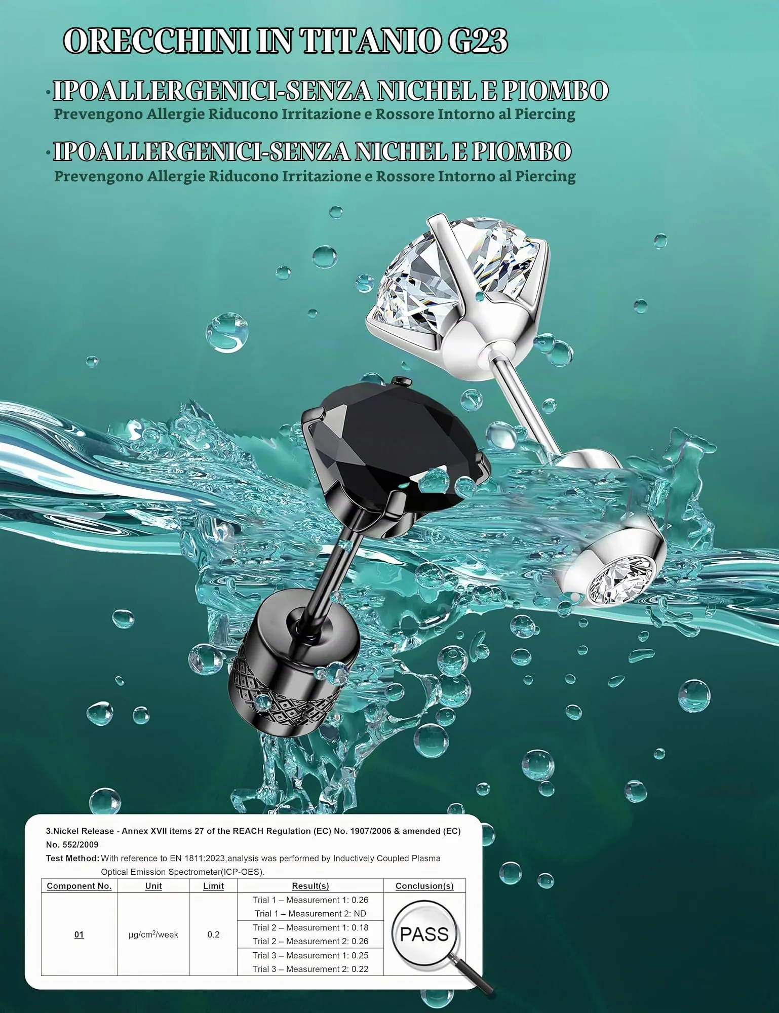Morfetto Orecchini Titanio G23 Anallergici Con Zircone Cubica Donna Uomo - Piercing Orecchio Helix Trago Conch Titanio Orecchini Punto Luce Orecchie Sensibili Unisex Gioielli Nero 4MM - immagine 7