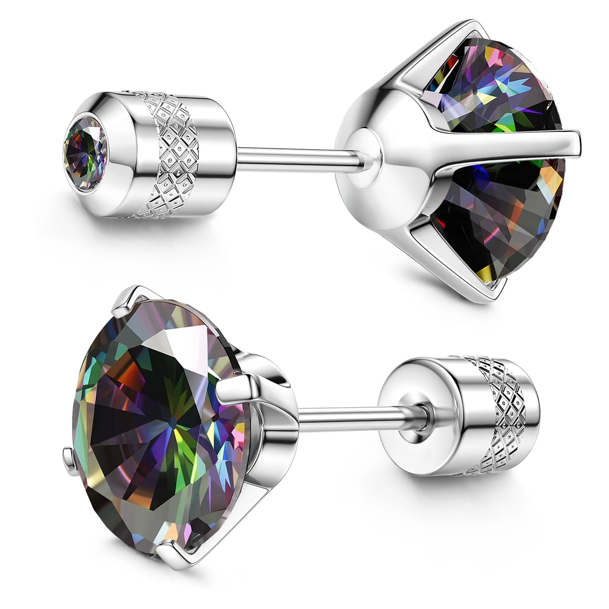 Morfetto Orecchini Titanio G23 Anallergici Con Zircone Cubica Donna Uomo - Piercing Orecchio Helix Trago Conch Titanio Orecchini Punto Luce Orecchie Sensibili Unisex Gioielli Argento Arcobaleno 6MM - immagine 1