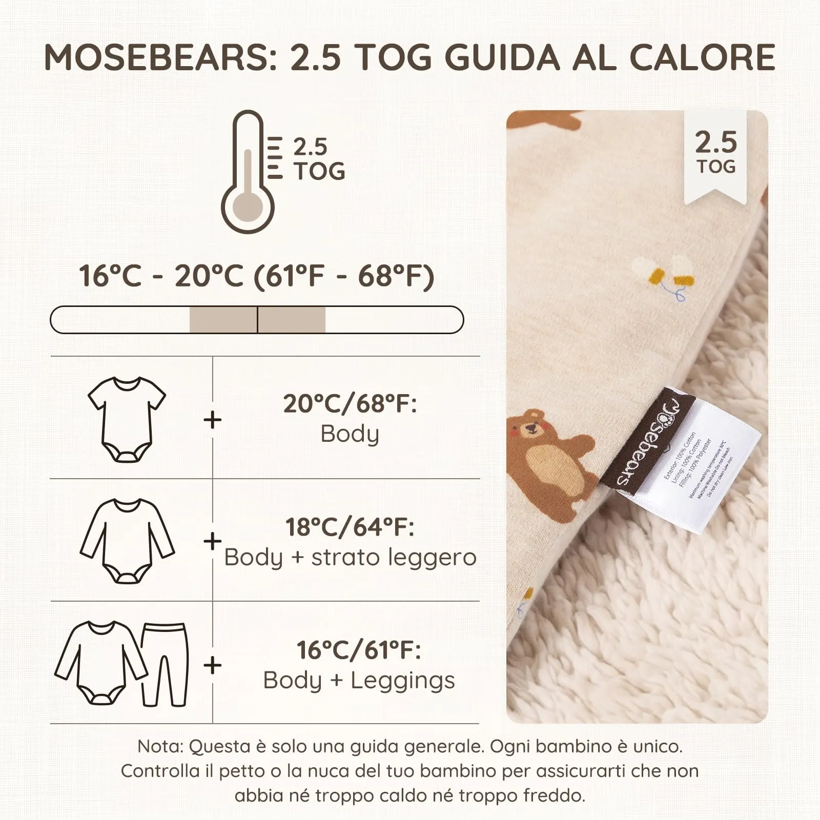 Mosebears Sacco Nanna con Piedini Invernale 2,5 Tog 6-18 Mesi Tutto l'anno Sacco Nanna in Cotone Traspirante per Neonati e Bambini - immagine 6