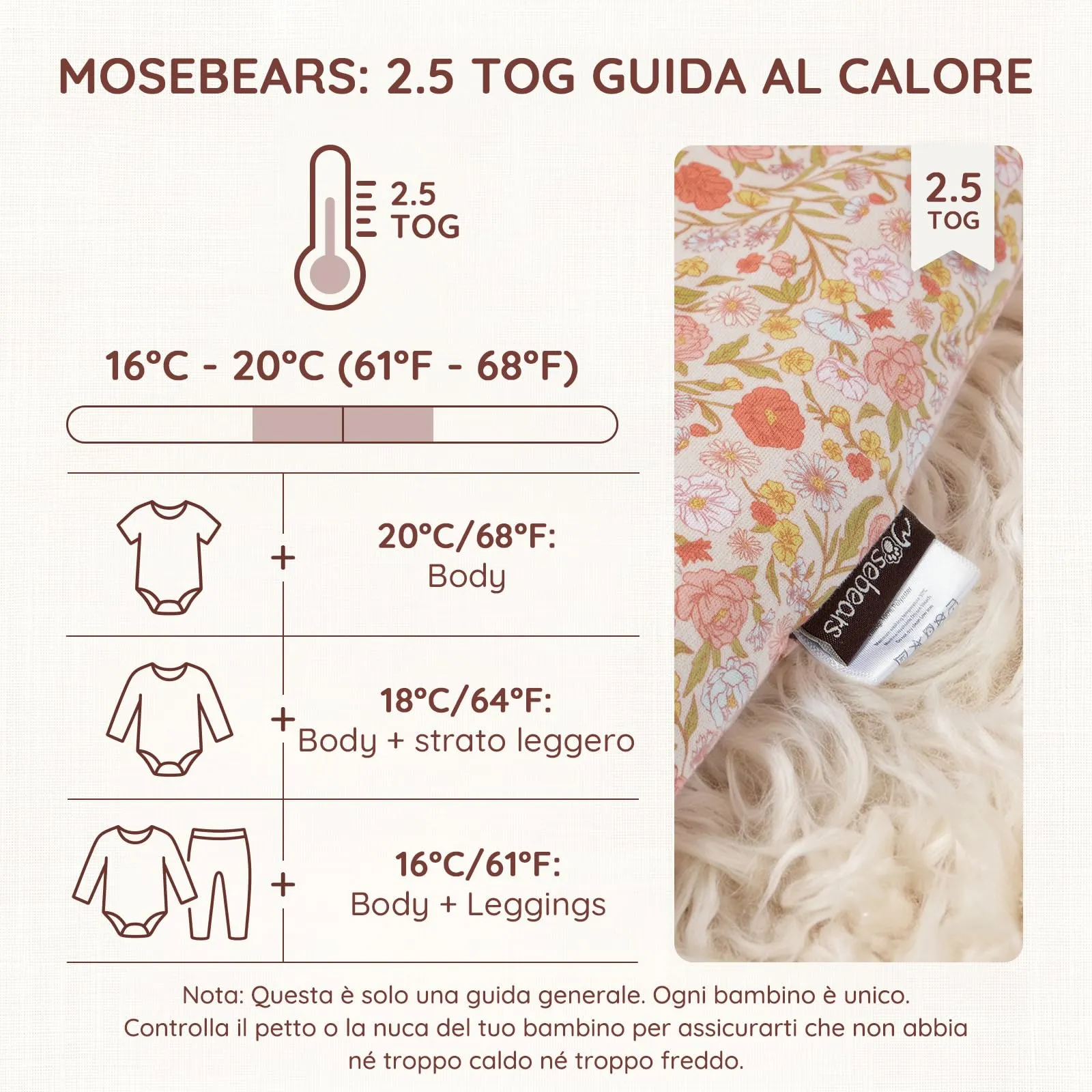 Mosebears Sacco Nanna con Piedini Invernale 2,5 Tog 6-18 Mesi Tutto l'anno Sacco Nanna in Cotone Traspirante per Neonati e Bambini - immagine 6