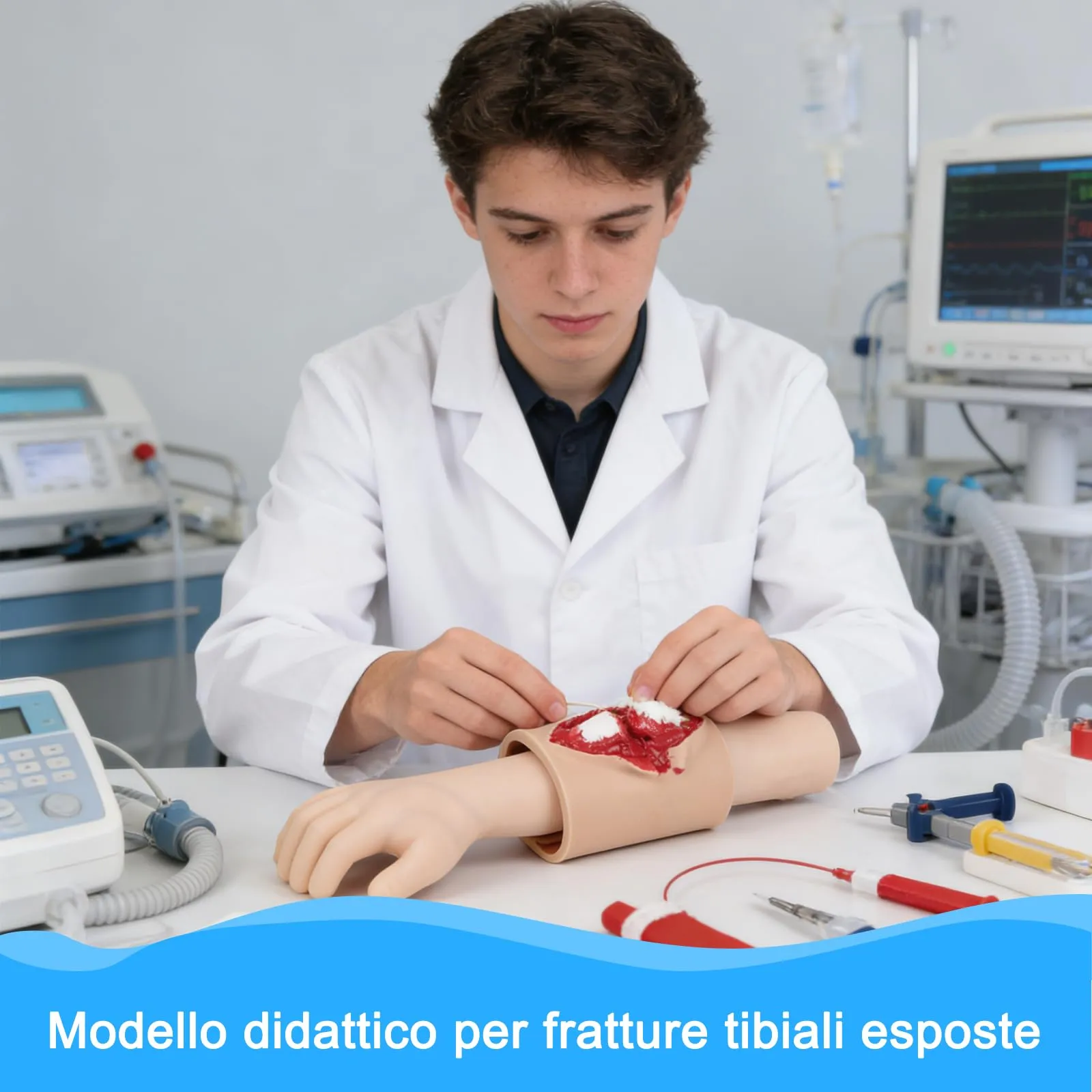Simulatore indossabile per la gestione delle fratture esposte - Modello di ferita da frattura composta per esercitazioni di sbrigliamento, sutura ed emostasi, kit di simulazione per TCCC ed EMS - immagine 3