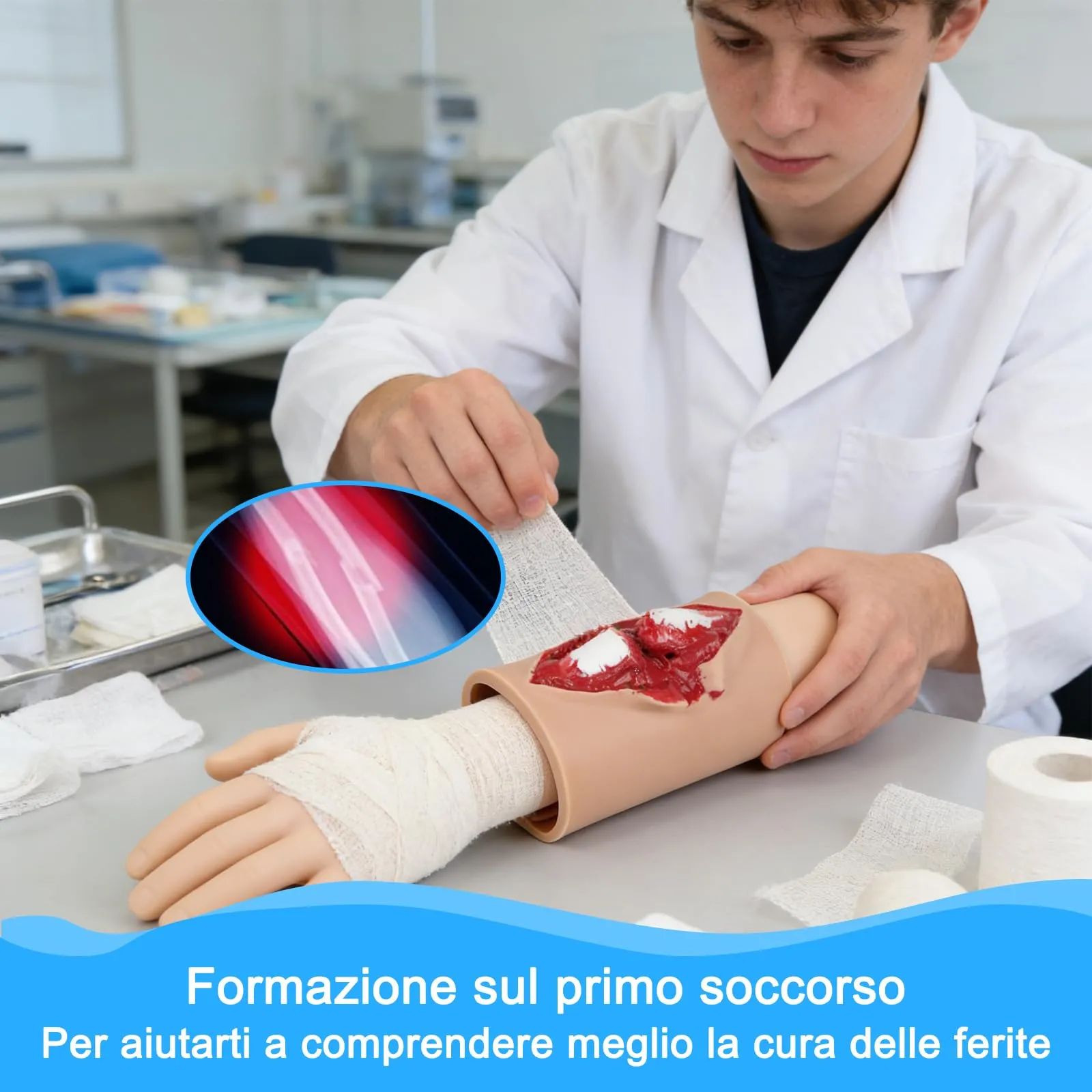 Simulatore indossabile per la gestione delle fratture esposte - Modello di ferita da frattura composta per esercitazioni di sbrigliamento, sutura ed emostasi, kit di simulazione per TCCC ed EMS - immagine 5