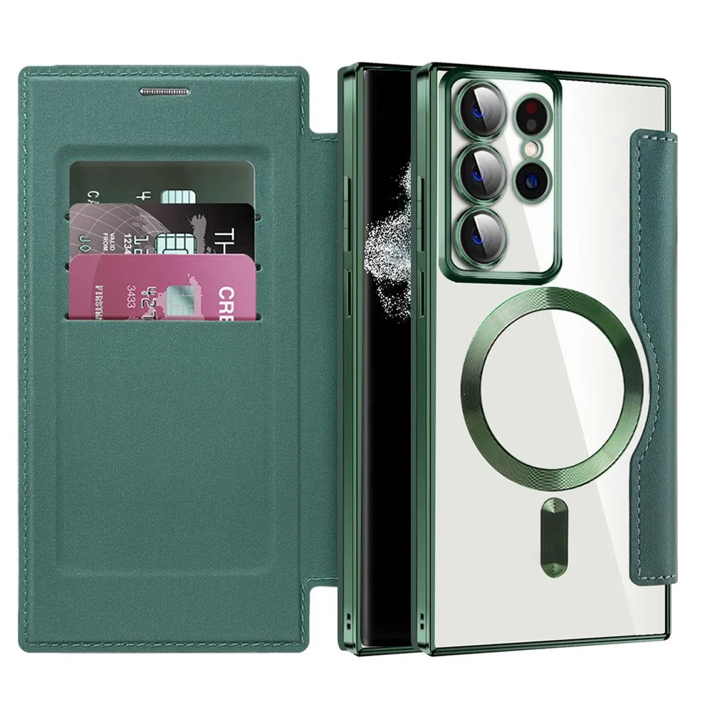 Custodia MagSafe per Samsung Galaxy S22 Ultra 5G S908, Techsuit, SmartMag Book, Verde - immagine 1