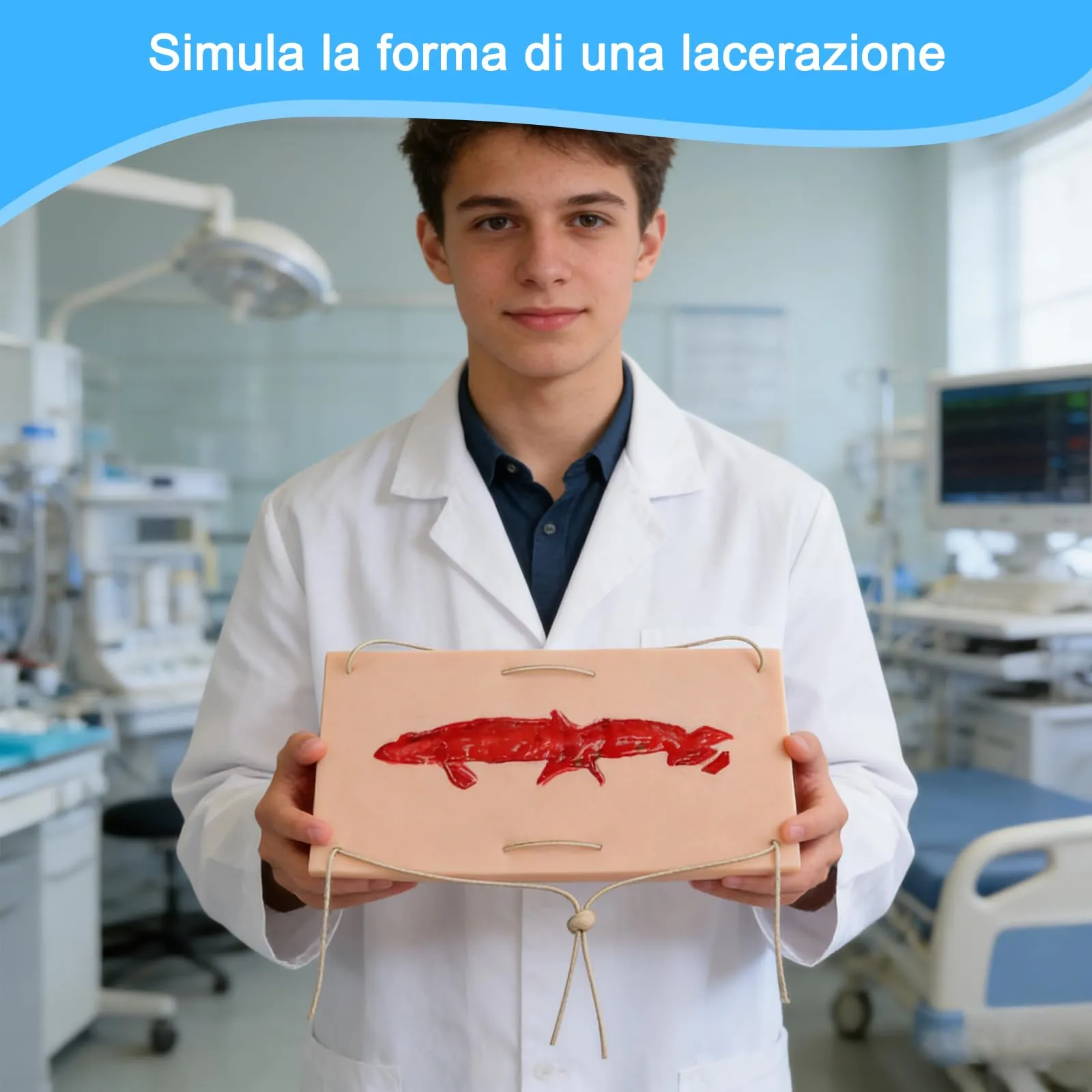 Simulatore indossabile per lacerazioni profonde e ferite da arma da taglio - Modello in silicone per traumi penetranti, per esercitarsi nel tamponamento, nella sutura e nella pulizia delle ferite - immagine 4