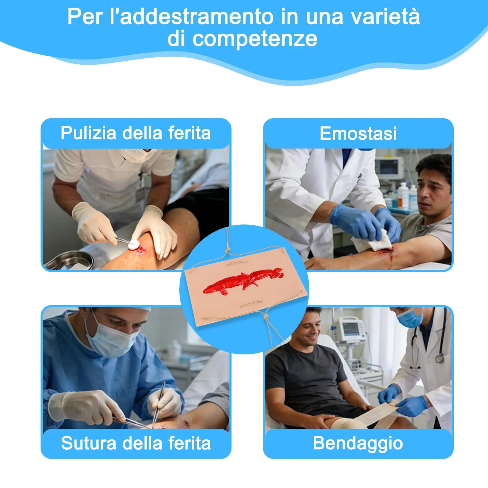 Simulatore indossabile per lacerazioni profonde e ferite da arma da taglio - Modello in silicone per traumi penetranti, per esercitarsi nel tamponamento, nella sutura e nella pulizia delle ferite - immagine 6