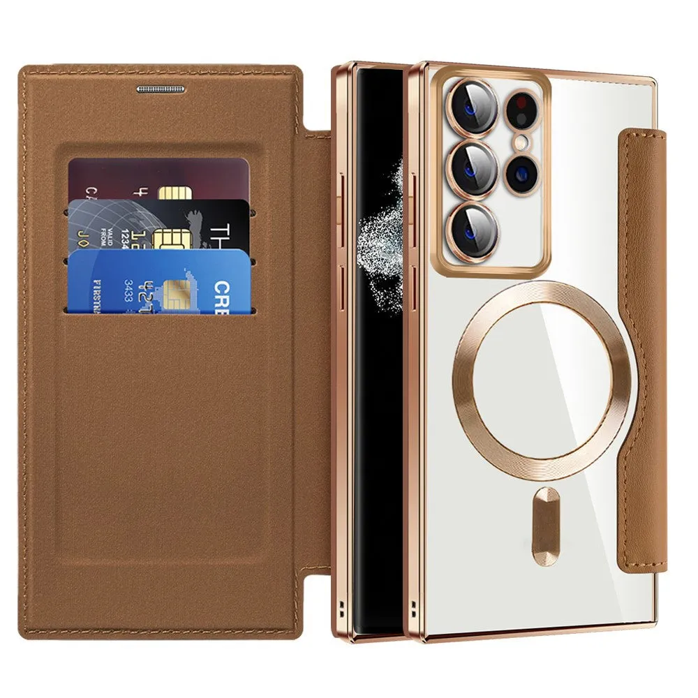 Custodia MagSafe per Samsung Galaxy S22 Ultra 5G S908, Techsuit, SmartMag Book, Marrone - immagine 1