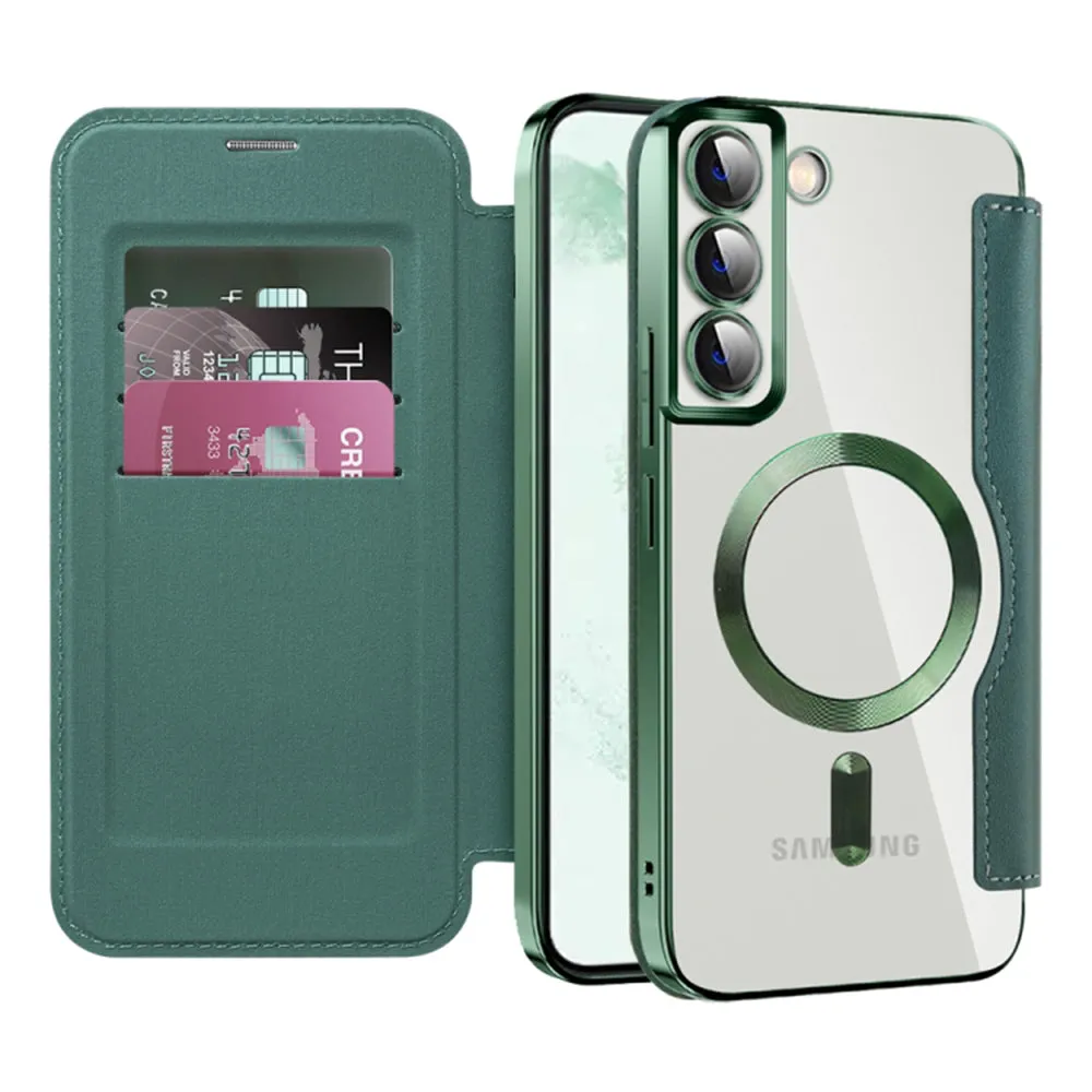 Custodia MagSafe per Samsung Galaxy S22+ 5G S906, Techsuit, SmartMag Book, Verde - immagine 1