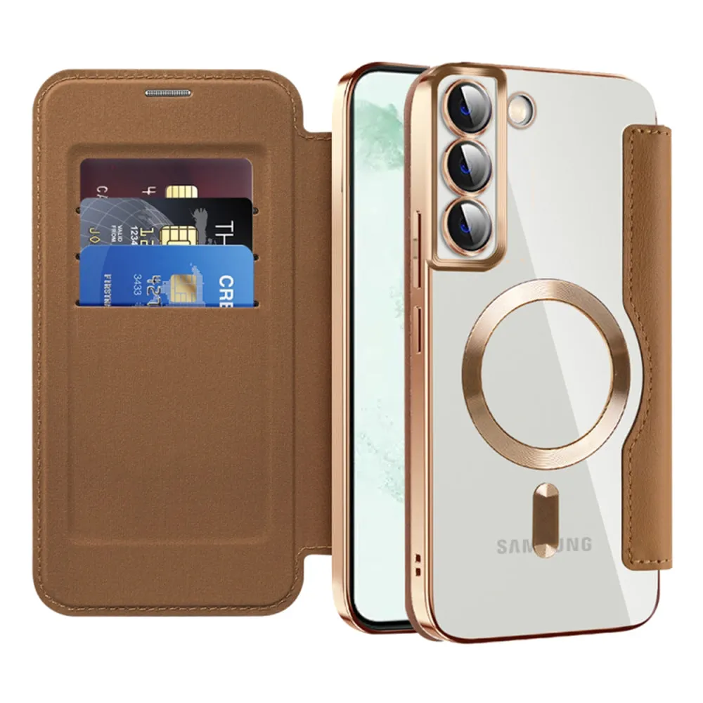 Custodia MagSafe per Samsung Galaxy S22+ 5G S906, Techsuit, SmartMag Book, Marrone - immagine 1