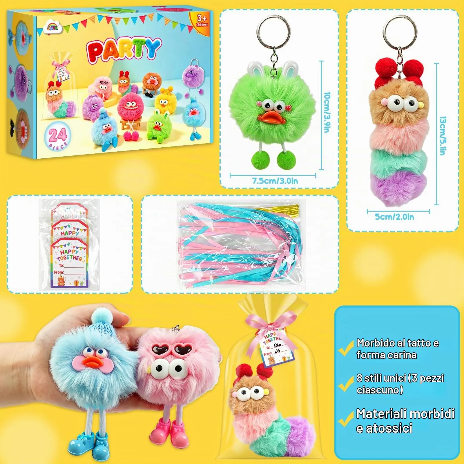 ZMLM Portachiavi Bambini, Pack 24 Gadget Compleanno Bambini Carino - immagine 3