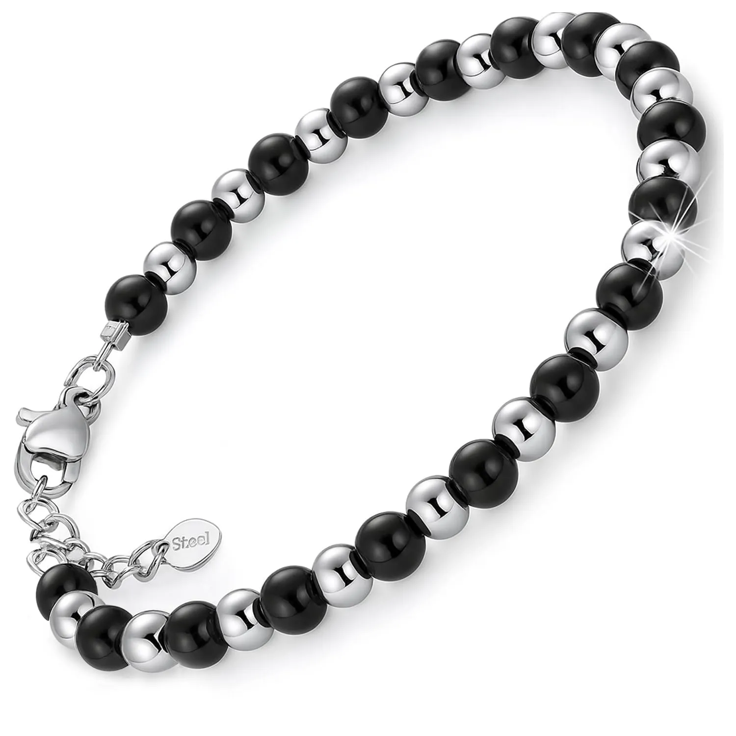 SAGA GIOIELLI BRACCIALE UOMO DONNA SFERE 4 MM LUNGHEZZA 18 + 3 CM ACCIAIO - immagine 1
