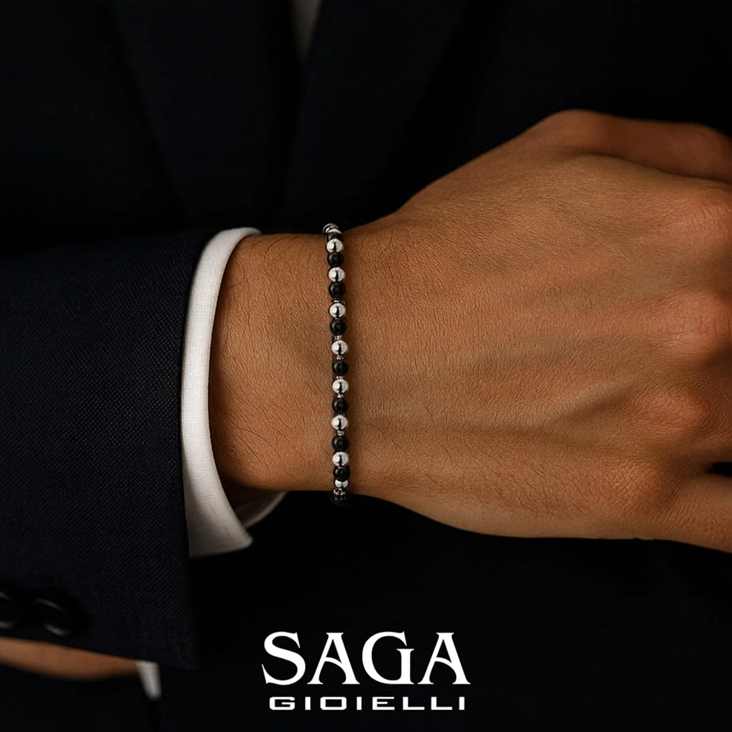 SAGA GIOIELLI BRACCIALE UOMO DONNA SFERE 4 MM LUNGHEZZA 18 + 3 CM ACCIAIO - immagine 2