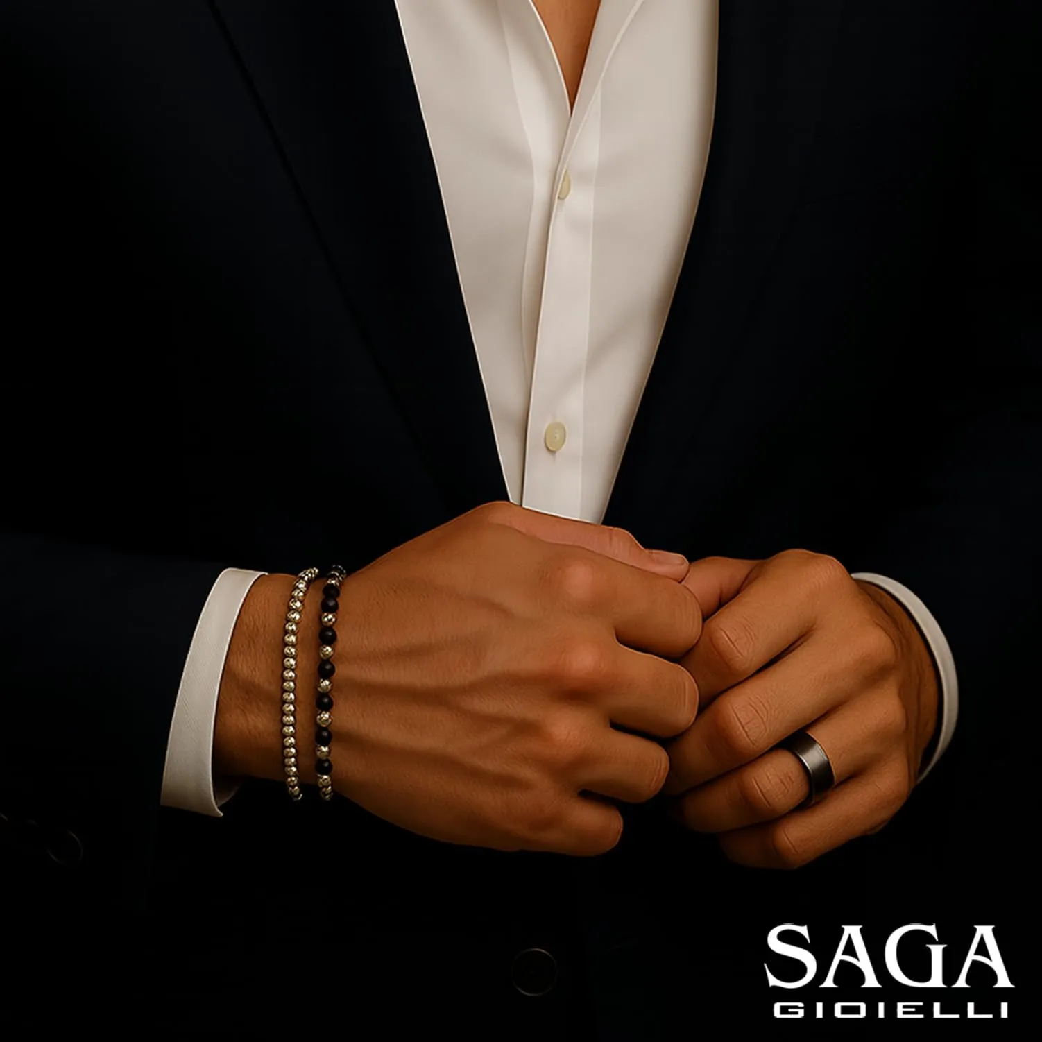 SAGA GIOIELLI BRACCIALE UOMO DONNA SFERE 4 MM LUNGHEZZA 18 + 3 CM ACCIAIO - immagine 4