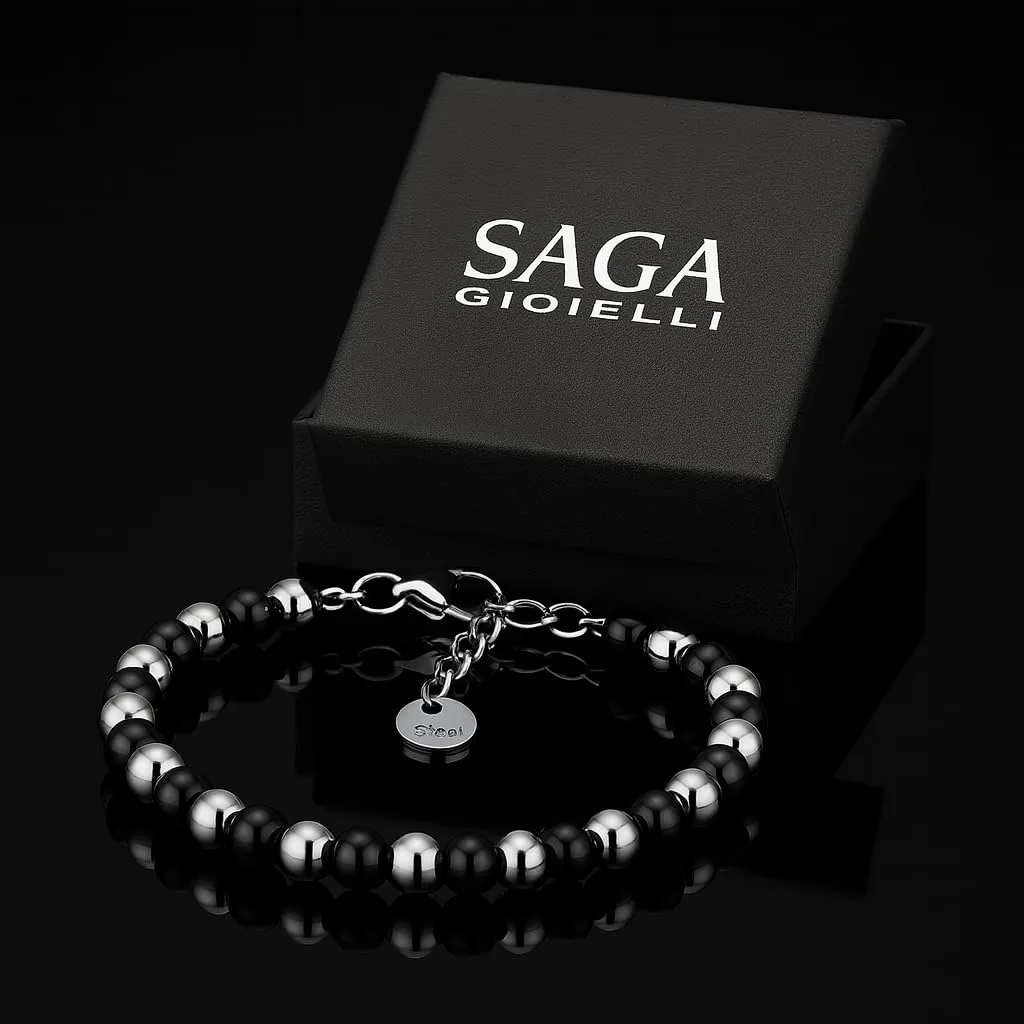 SAGA GIOIELLI BRACCIALE UOMO DONNA SFERE 4 MM LUNGHEZZA 18 + 3 CM ACCIAIO - immagine 7