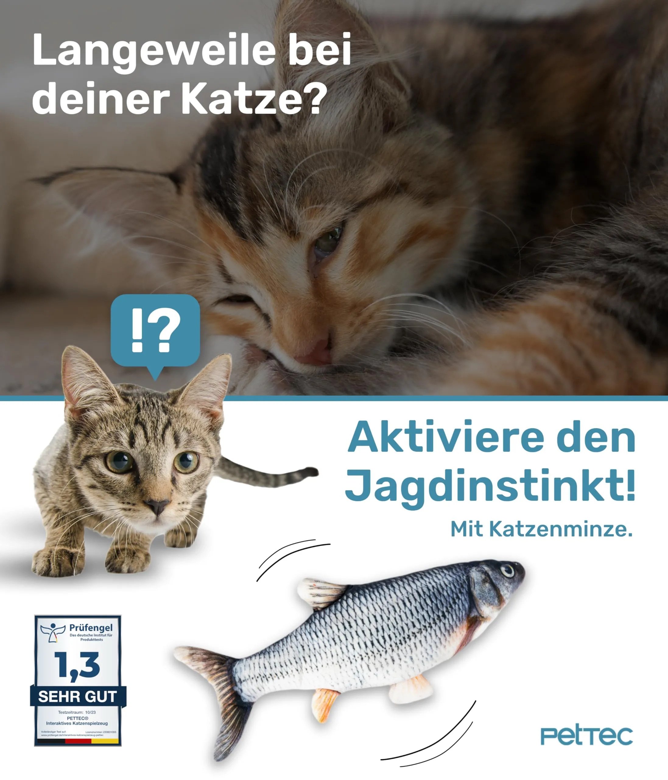 PetTec Pesce gatto giocattolo interattivo elettrico per autonomia pesce mobile per gatti erba gatta - immagine 2