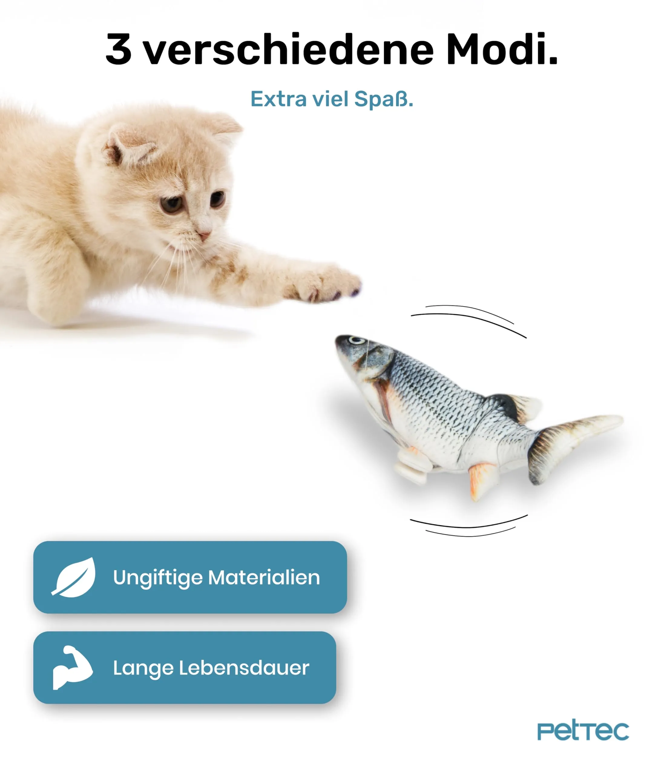 PetTec Pesce gatto giocattolo interattivo elettrico per autonomia pesce mobile per gatti erba gatta - immagine 4