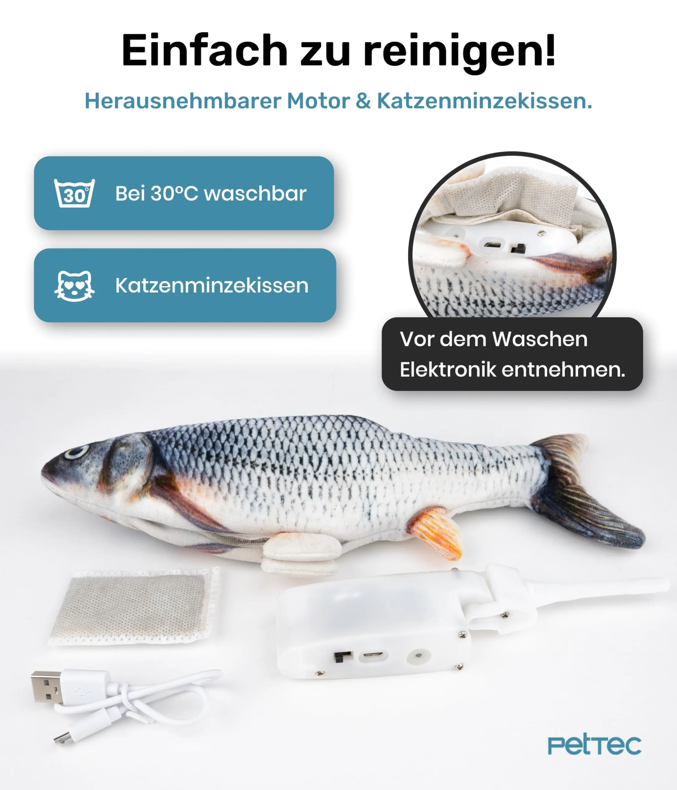 PetTec Pesce gatto giocattolo interattivo elettrico per autonomia pesce mobile per gatti erba gatta - immagine 6