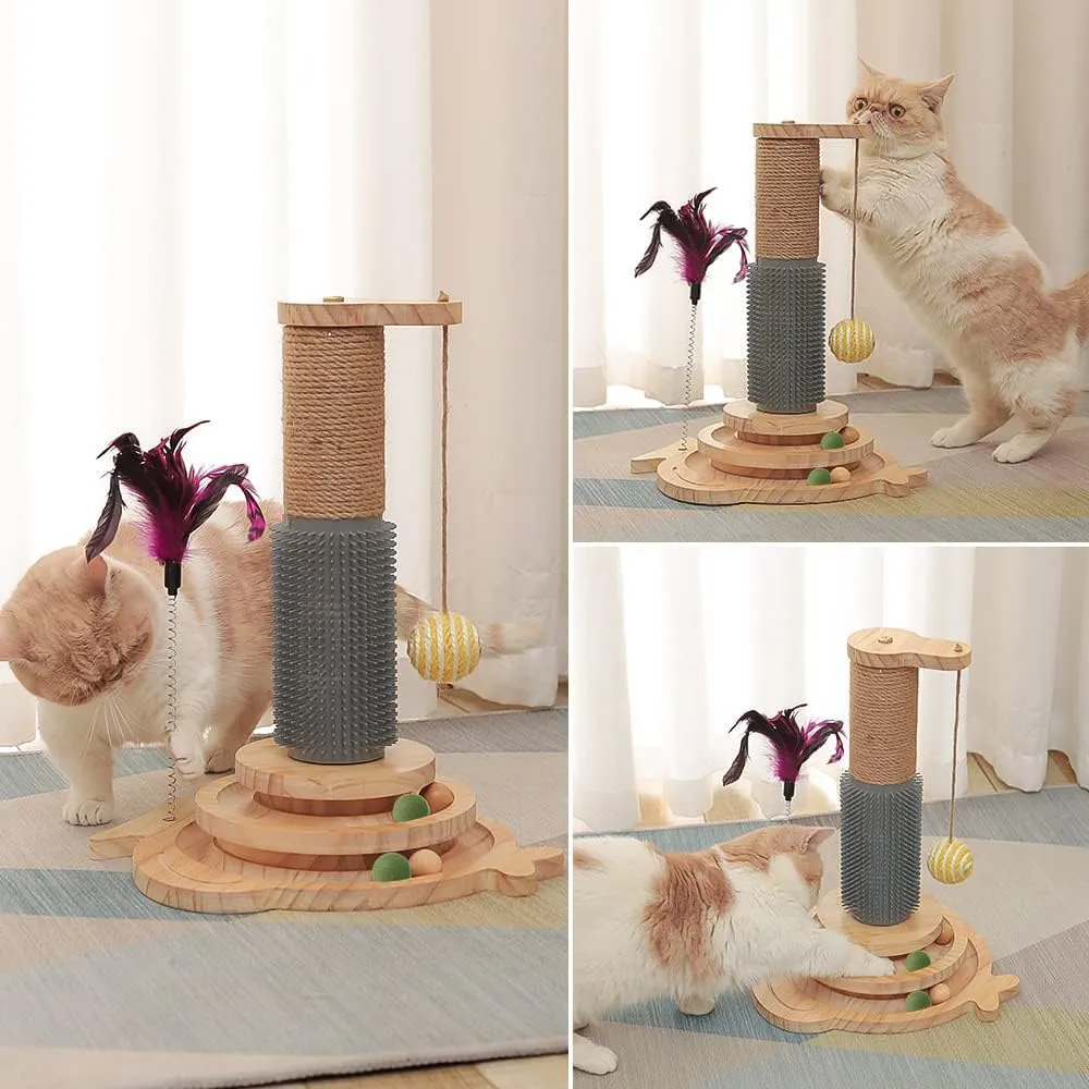 Marchul 5 in 1 Giocattolo per Gatti: Tiragraffi per Gatti in Sisal con Pettine in Silicone, Torre Giocattolo con Palla Appesa e Palla Interattiva con Piuma Elastica per Giocare al Chiuso - immagine 4