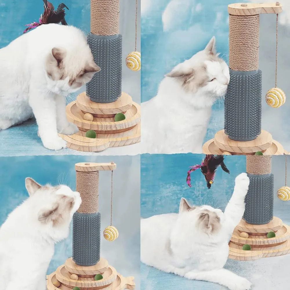 Marchul 5 in 1 Giocattolo per Gatti: Tiragraffi per Gatti in Sisal con Pettine in Silicone, Torre Giocattolo con Palla Appesa e Palla Interattiva con Piuma Elastica per Giocare al Chiuso - immagine 5