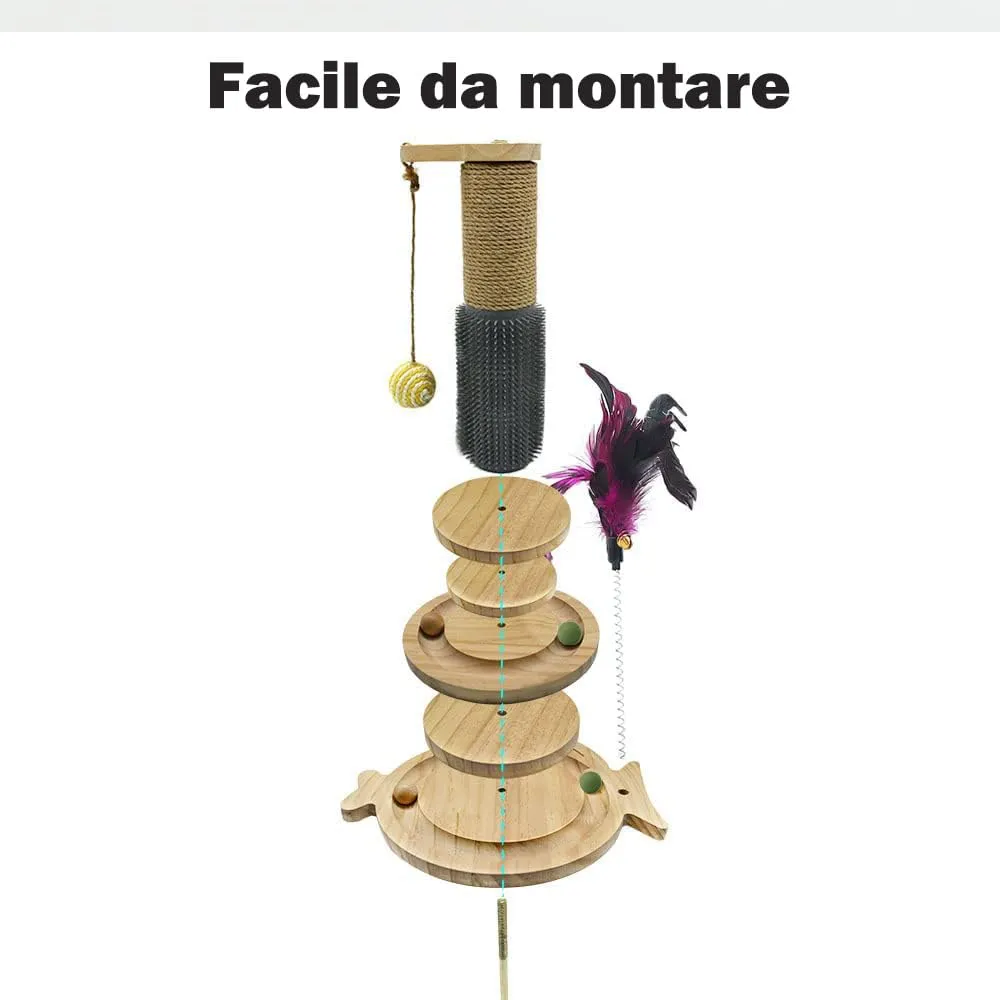 Marchul 5 in 1 Giocattolo per Gatti: Tiragraffi per Gatti in Sisal con Pettine in Silicone, Torre Giocattolo con Palla Appesa e Palla Interattiva con Piuma Elastica per Giocare al Chiuso - immagine 6