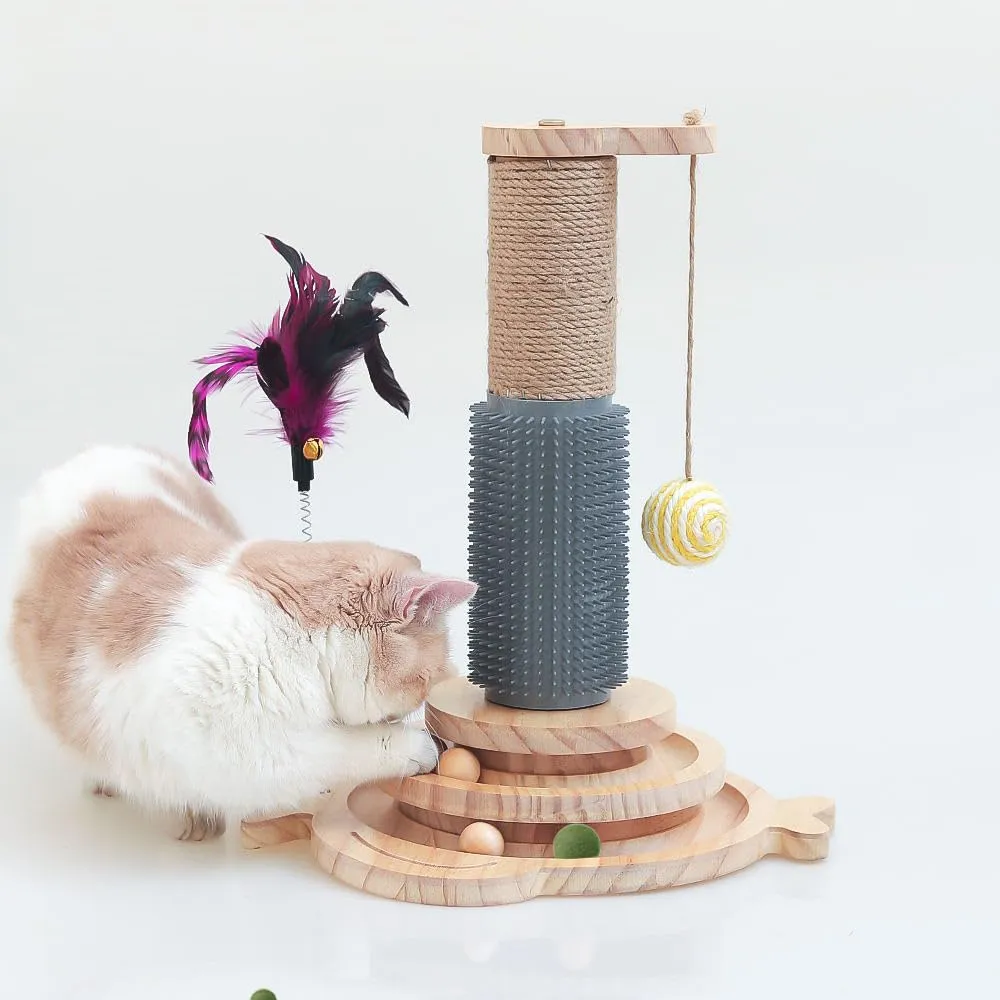 Marchul 5 in 1 Giocattolo per Gatti: Tiragraffi per Gatti in Sisal con Pettine in Silicone, Torre Giocattolo con Palla Appesa e Palla Interattiva con Piuma Elastica per Giocare al Chiuso - immagine 7