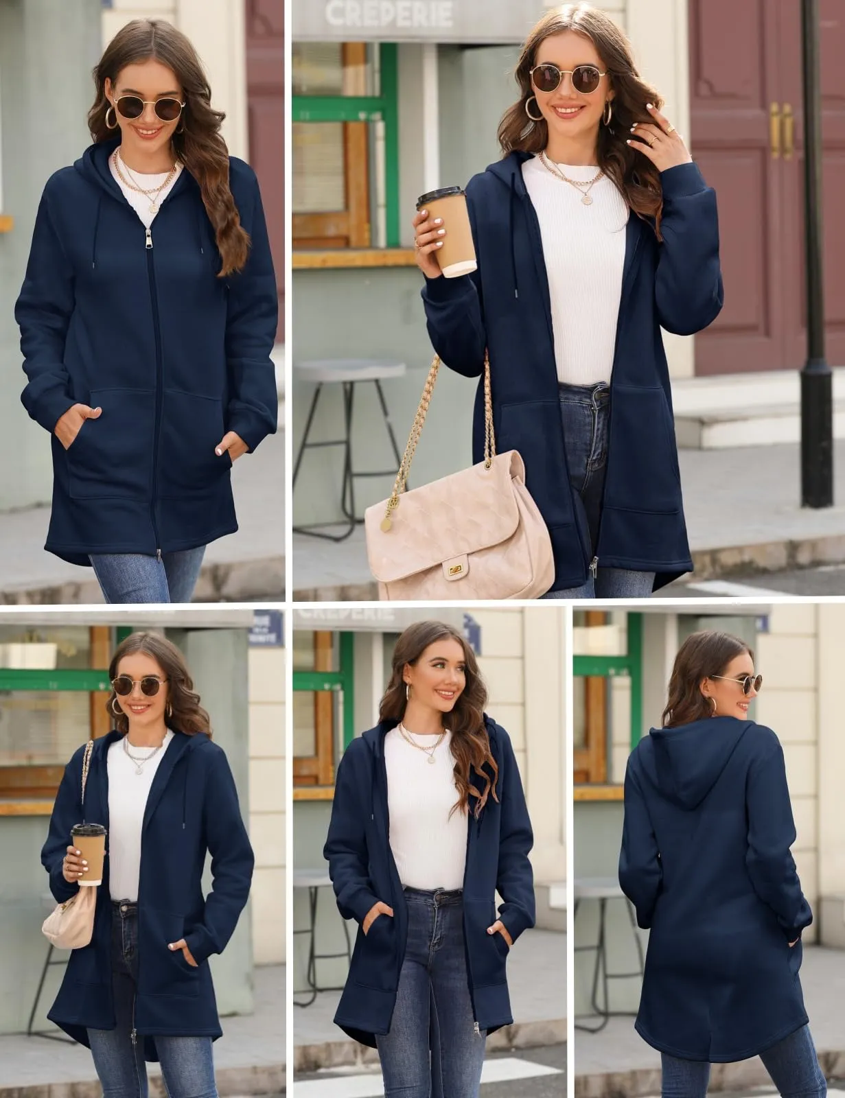 Tuopuda Donna Felpe con Cappuccio Giacca Elegante Scollo a V Top Manica Lunga Cardigan Felpe con Zip 2 Tasche Autunno Invernali Sweatshirt Cappotto Eleganti Pullover Hoodie Jumper, Blu, XL - immagine 2