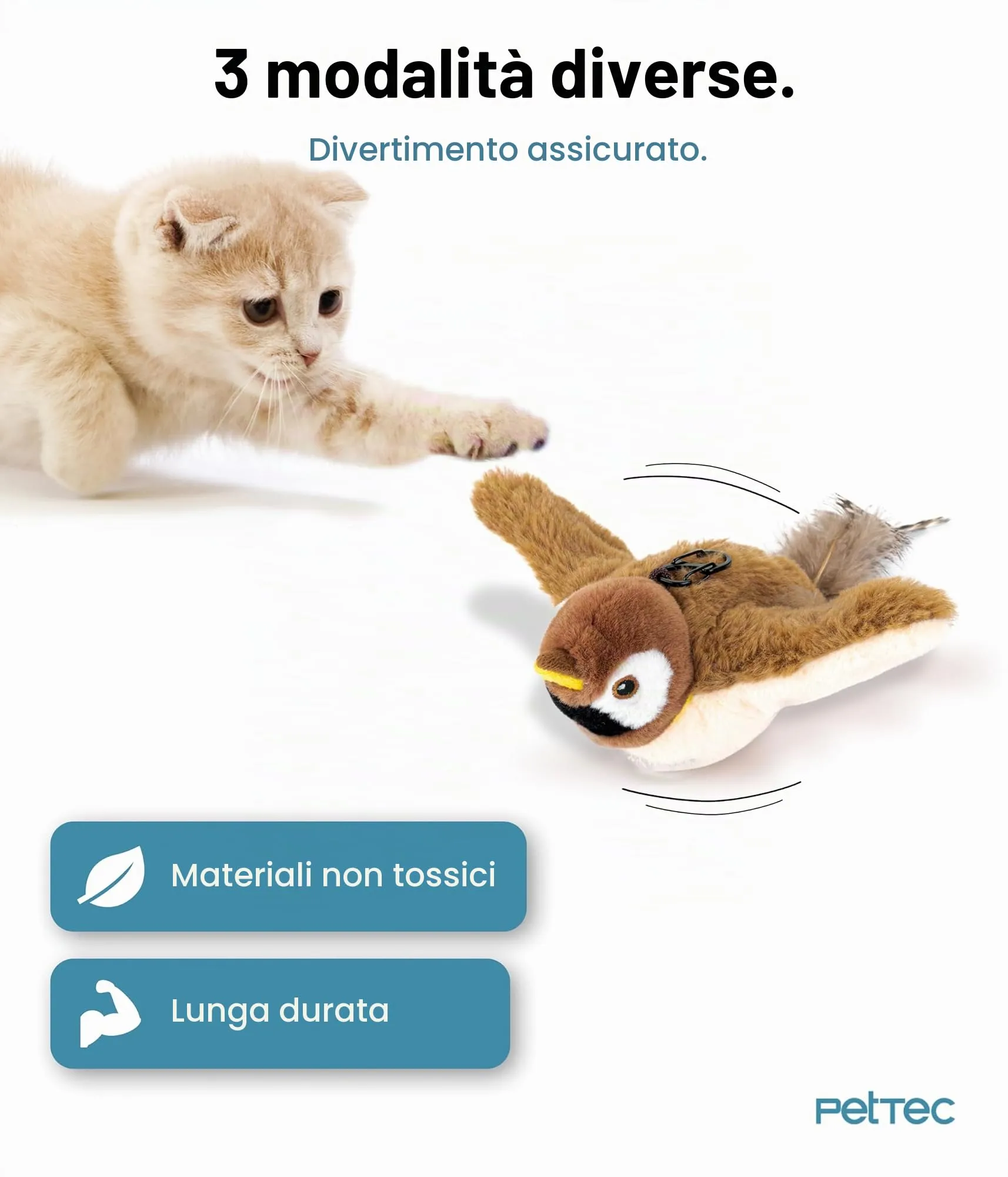 PetTec® Giocattolo per gatti interattivo elettrico per l'autonomia - Uccello che si muove con erba gatta, giocattolo per gatti pesci - giocattolo interattivo per gatti - giocattoli per gatti - immagine 4