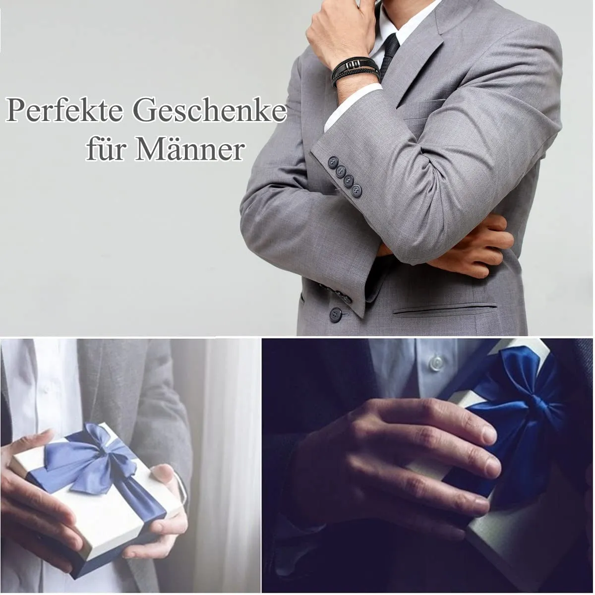 Gkmamrg Bracciale da uomo Pelle nera Bracciali - Regalo uomo - immagine 2