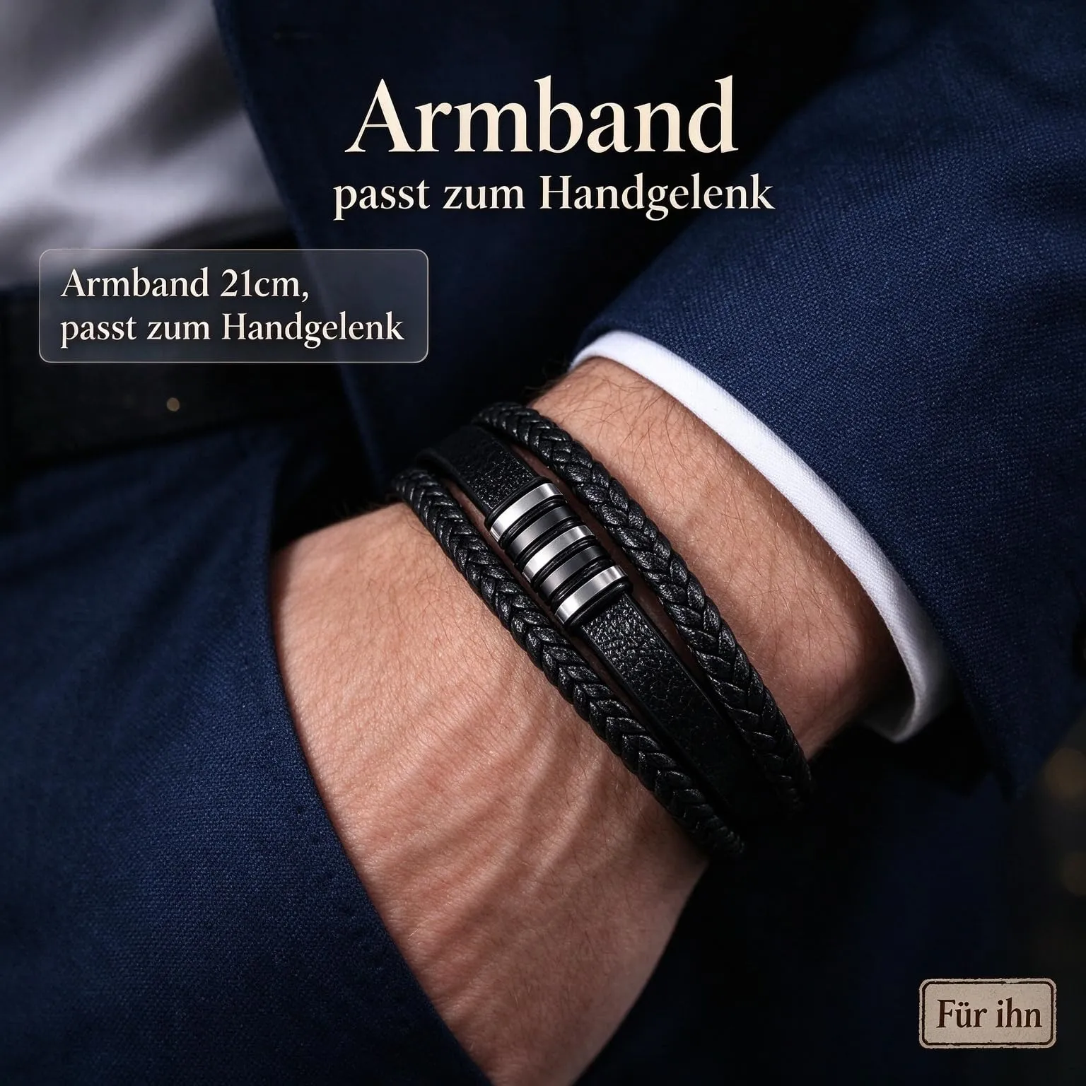 Gkmamrg Bracciale da uomo Pelle nera Bracciali - Regalo uomo - immagine 6