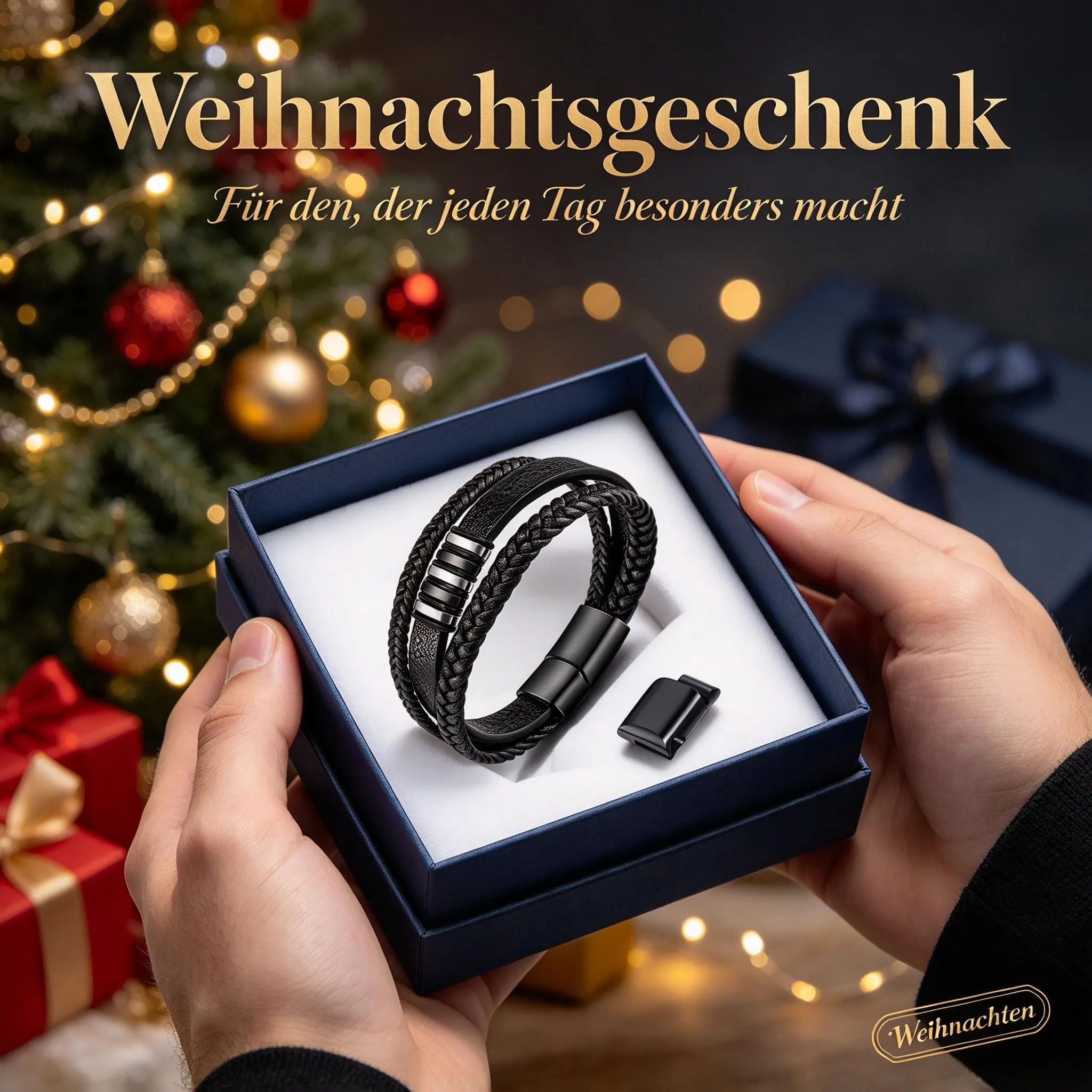Gkmamrg Bracciale da uomo Pelle nera Bracciali - Regalo uomo - immagine 7