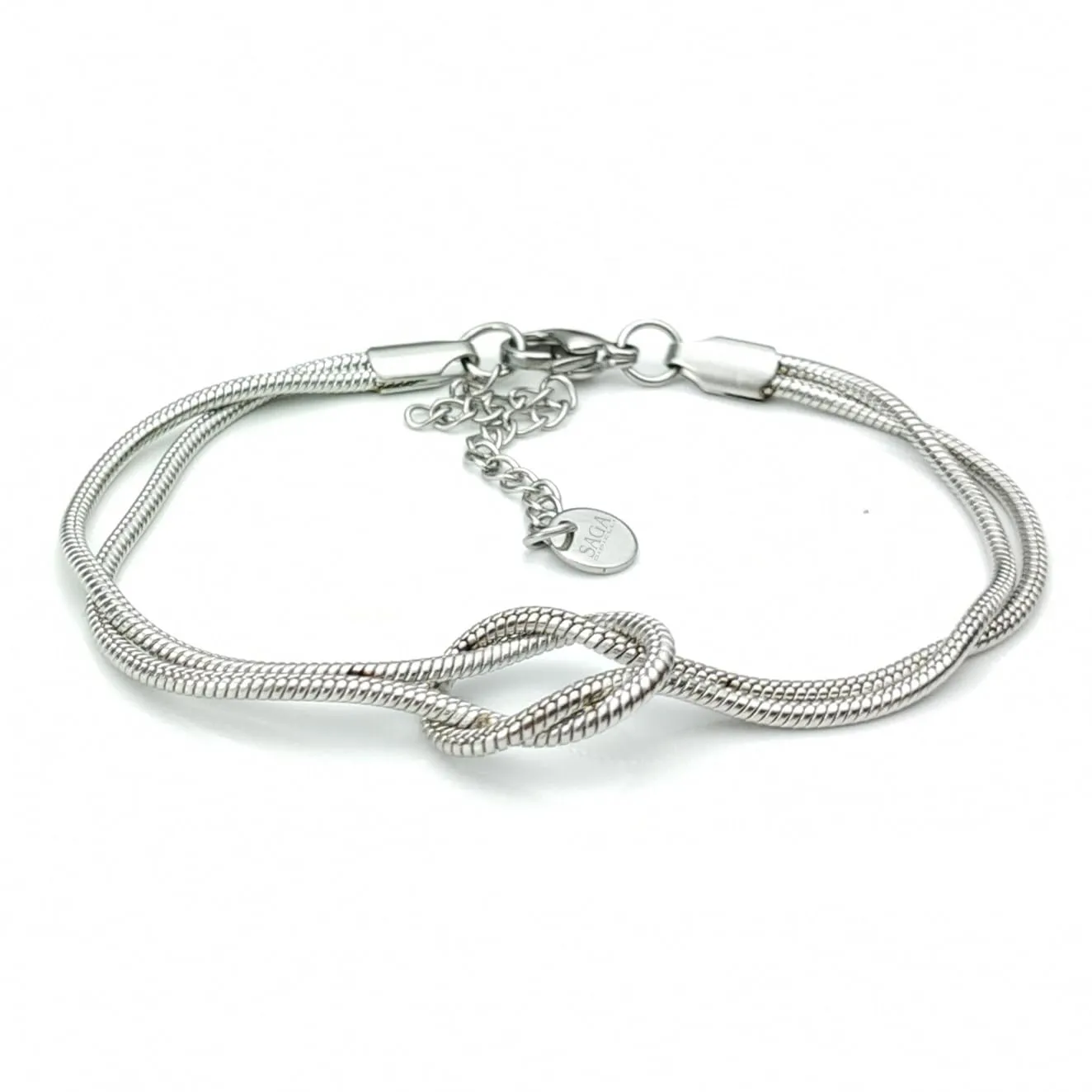 SAGA GIOIELLI® Bracciale Unisex Nodo Unione Mamma Papà Fidanzato Miglior Amica Acciaio (ARGENTATO) - immagine 1