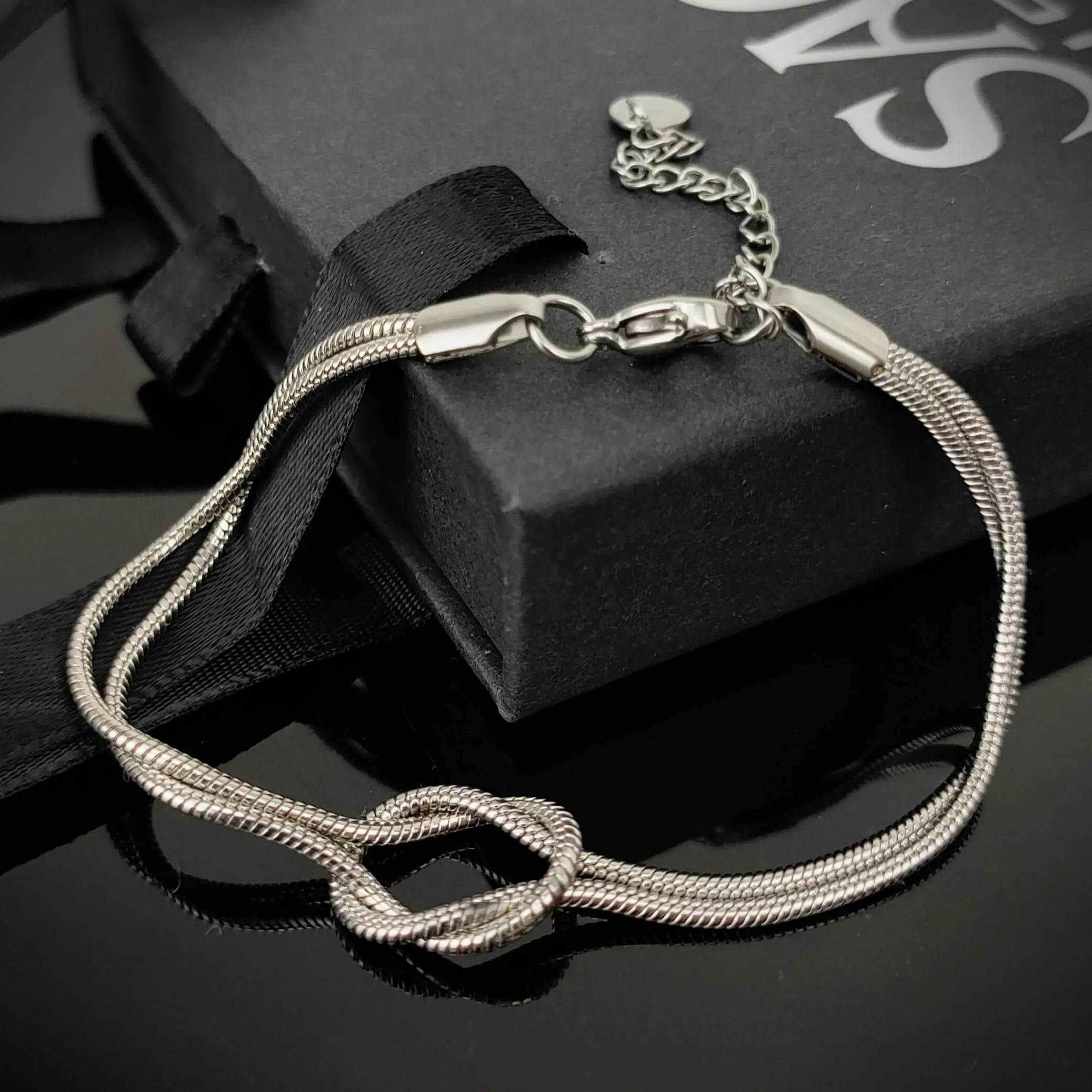 SAGA GIOIELLI® Bracciale Unisex Nodo Unione Mamma Papà Fidanzato Miglior Amica Acciaio (ARGENTATO) - immagine 3