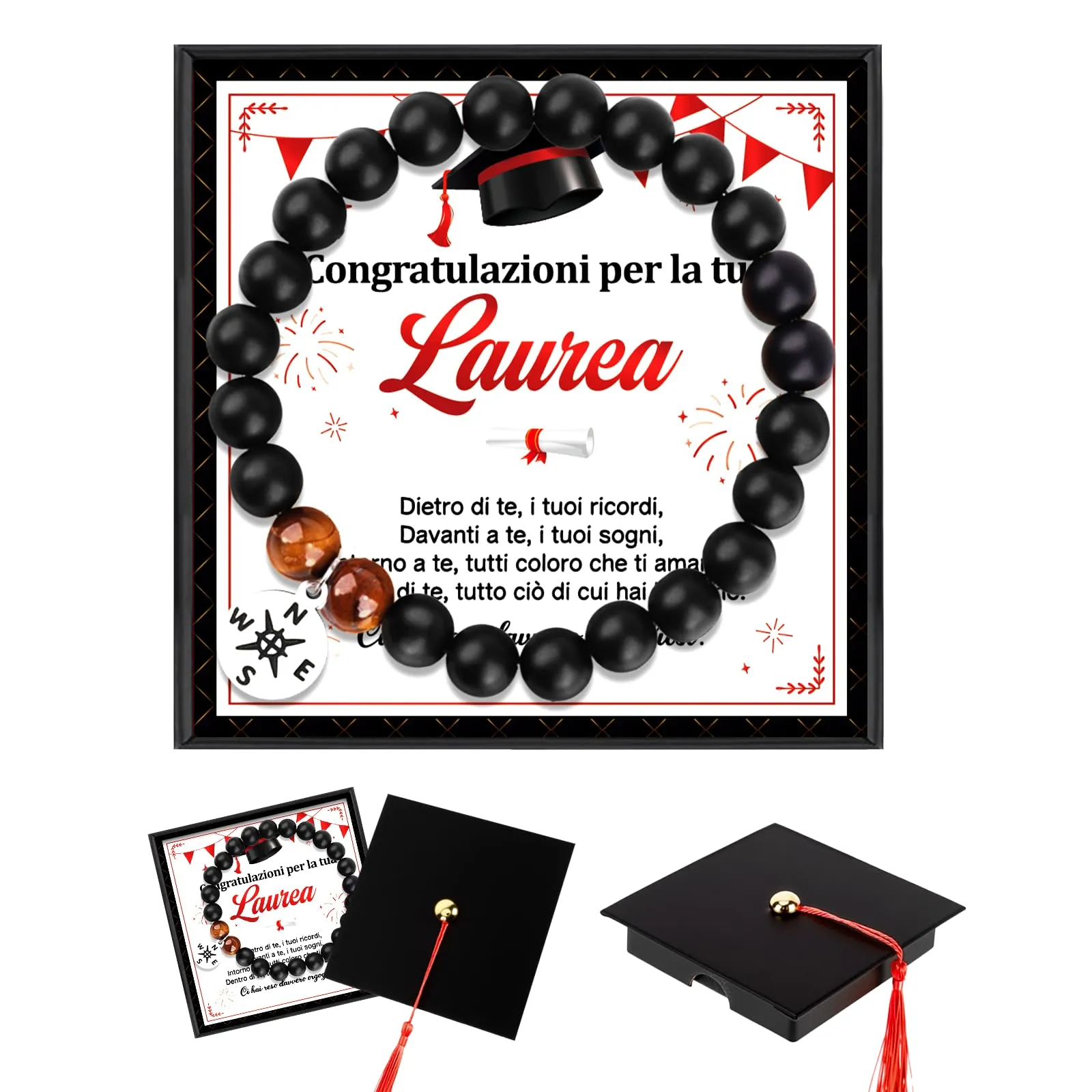 HOWAF Regalo Laurea Uomo, Bracciale Laurea con Biglietto, Scatole, Gadget Laurea, Regali per la Laurea Uomo Laureata Dottore, A - immagine 1