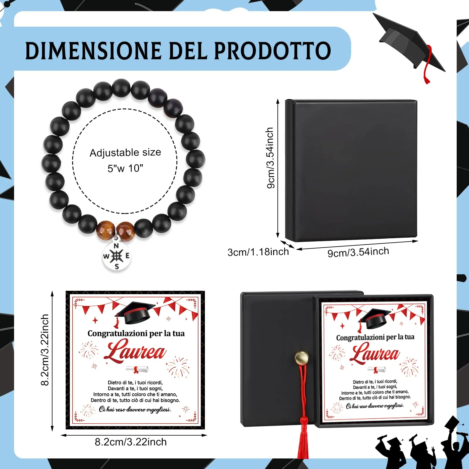 HOWAF Regalo Laurea Uomo, Bracciale Laurea con Biglietto, Scatole, Gadget Laurea, Regali per la Laurea Uomo Laureata Dottore, A - immagine 2
