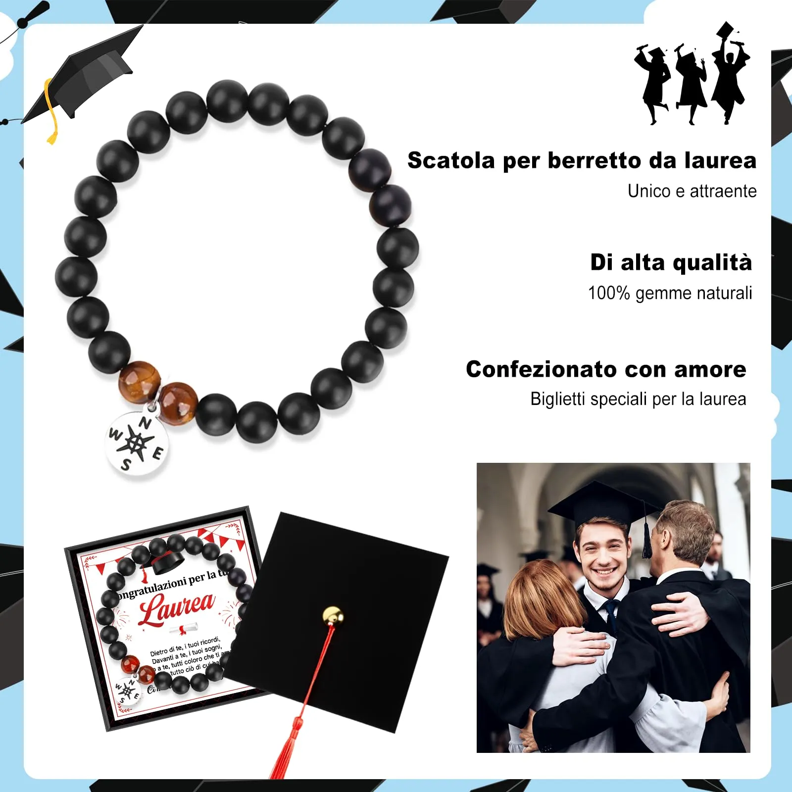 HOWAF Regalo Laurea Uomo, Bracciale Laurea con Biglietto, Scatole, Gadget Laurea, Regali per la Laurea Uomo Laureata Dottore, A - immagine 3