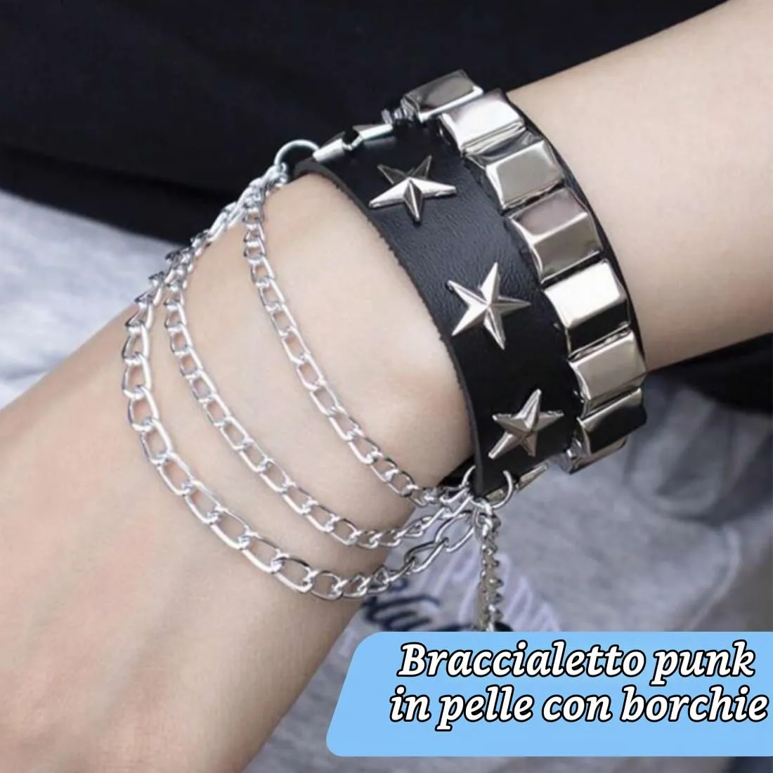JYNXOR 3 Pcs Bracciale Uomo Pelle Nera Punk Rock, Gotici Anni 80, Con Borchie e Punte, Stile Punk Rock, Vintage, Accessori Steampunk, Braccialetti Regolabili, Accessori Moda, Per Uomo Donna, Cosplayer - immagine 3